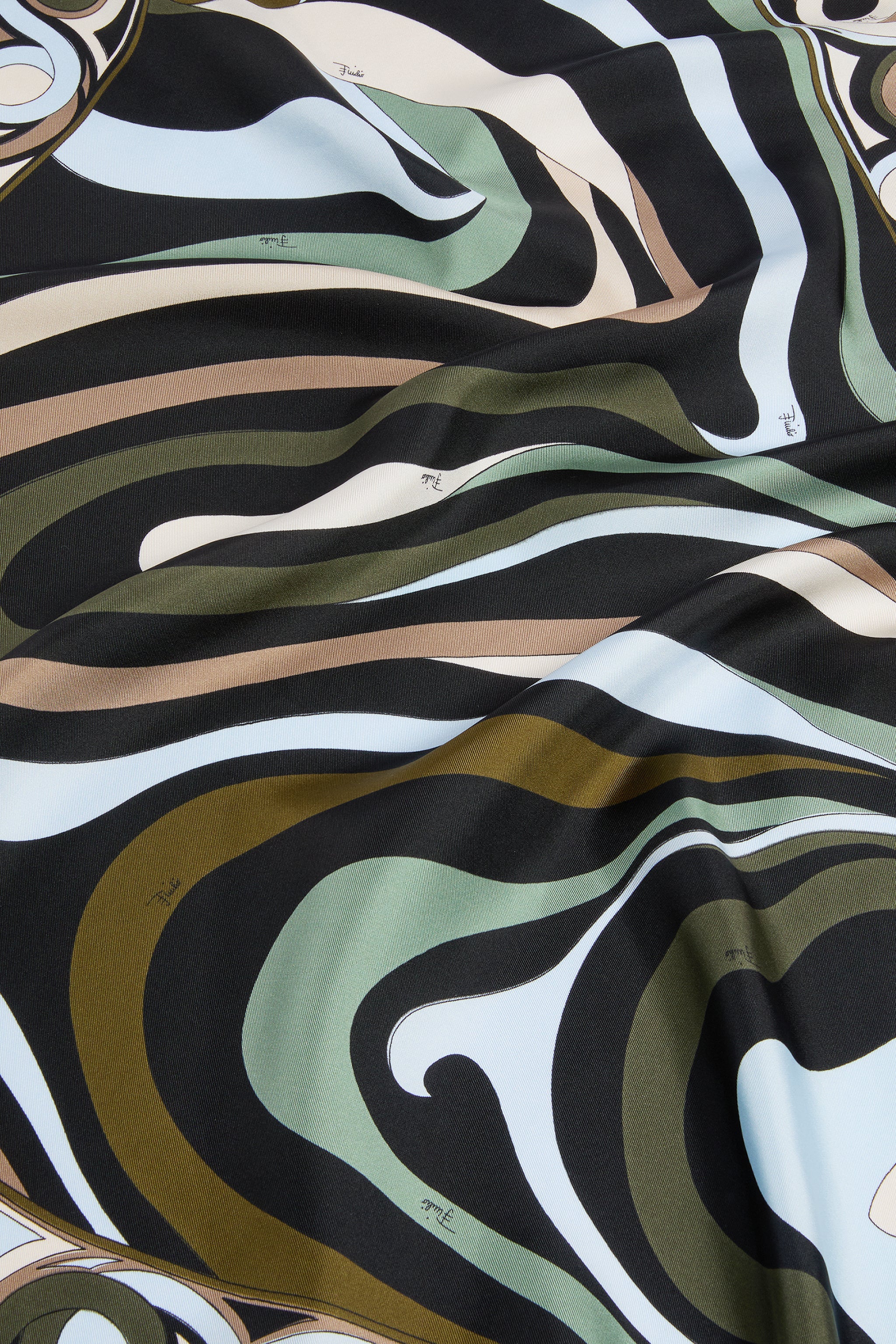 Emilio Pucci foulard triangle soie kaki bleu Marmo 120 cm