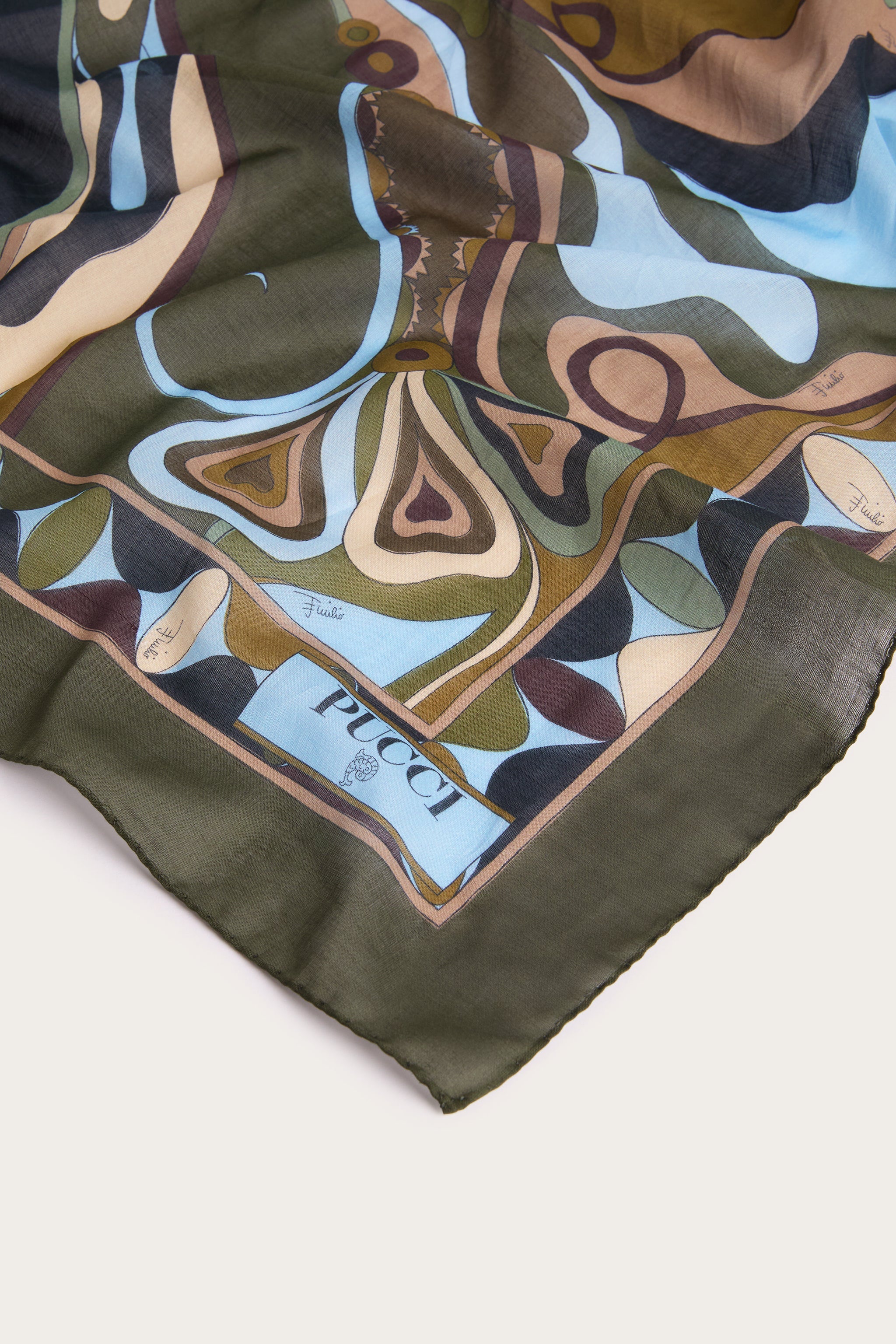 Emilio Pucci Sarong Orchidee pareo kaki bleu coton