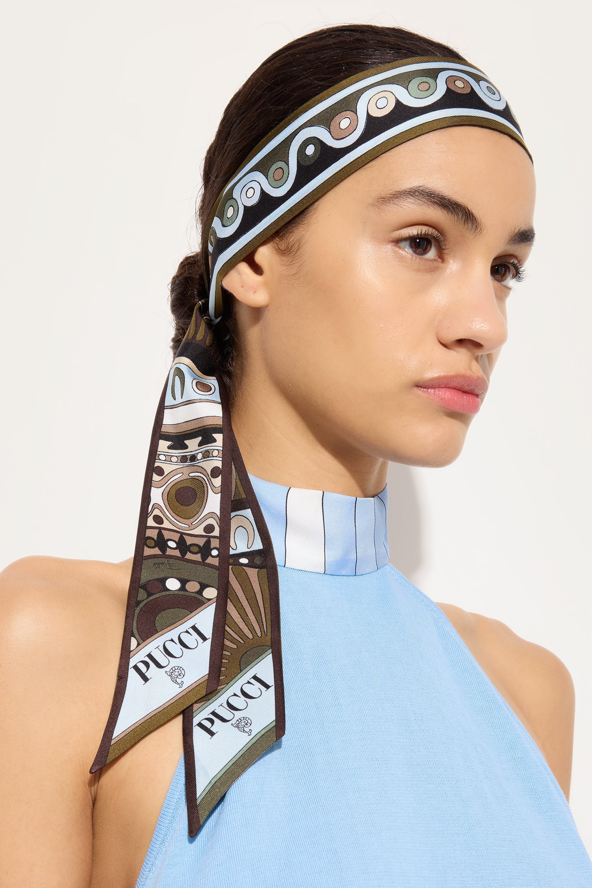 Emilio Pucci Silks Foulard Soie Kaki Bleu OS