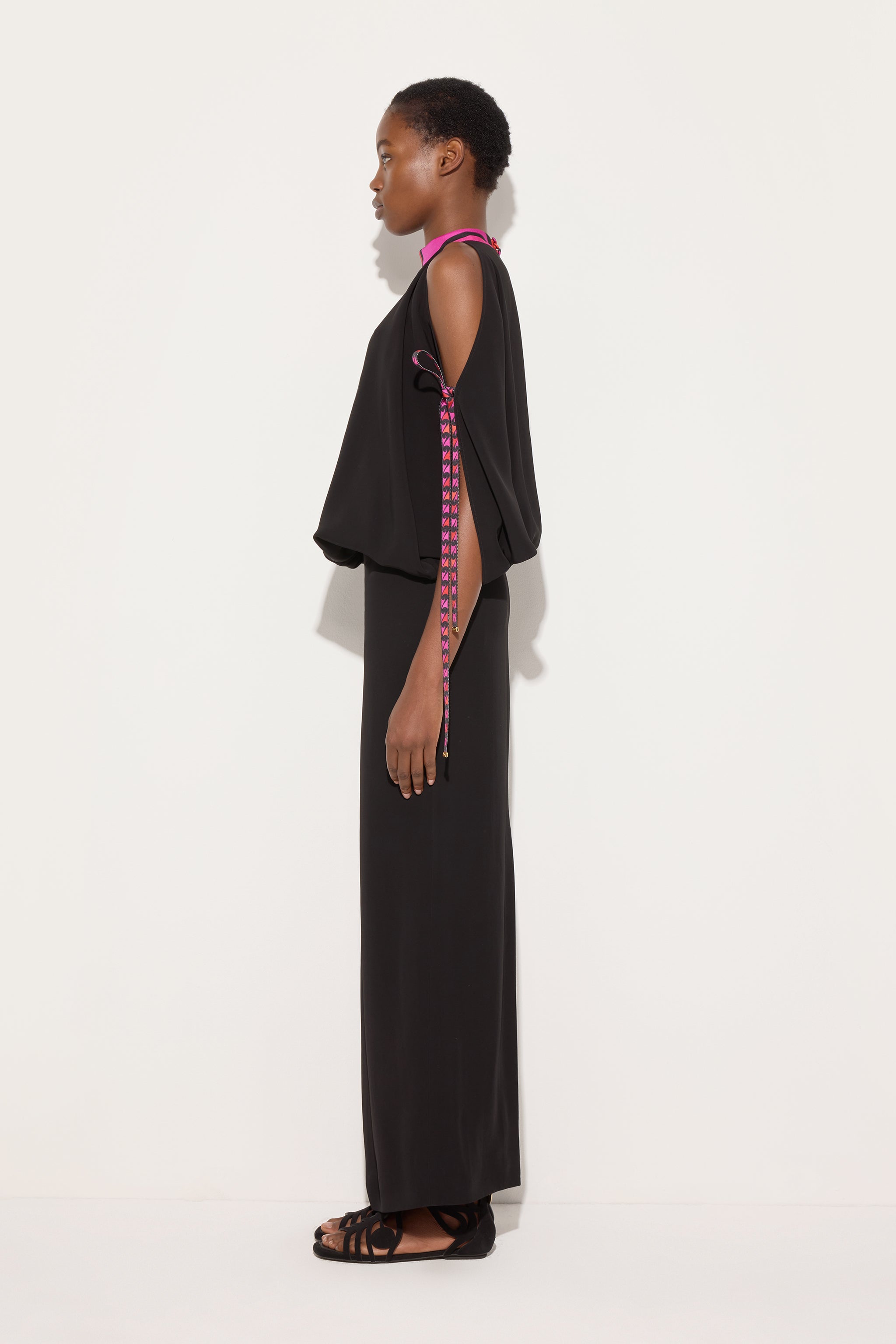 Emilio Pucci Dresses robe longue noire viscose col contraste