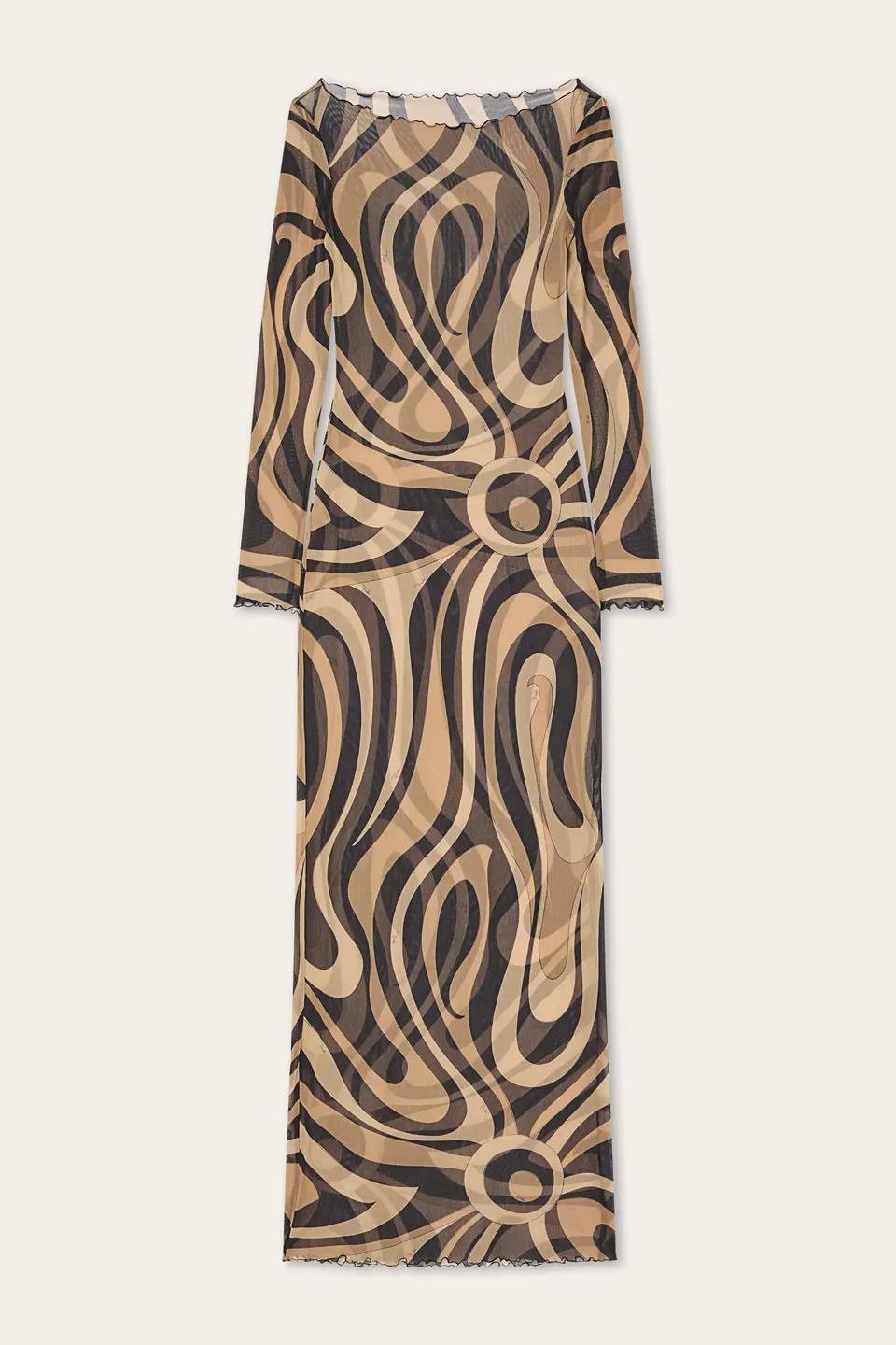 Emilio Pucci robe longue tulle beige noir Marmo adhérente