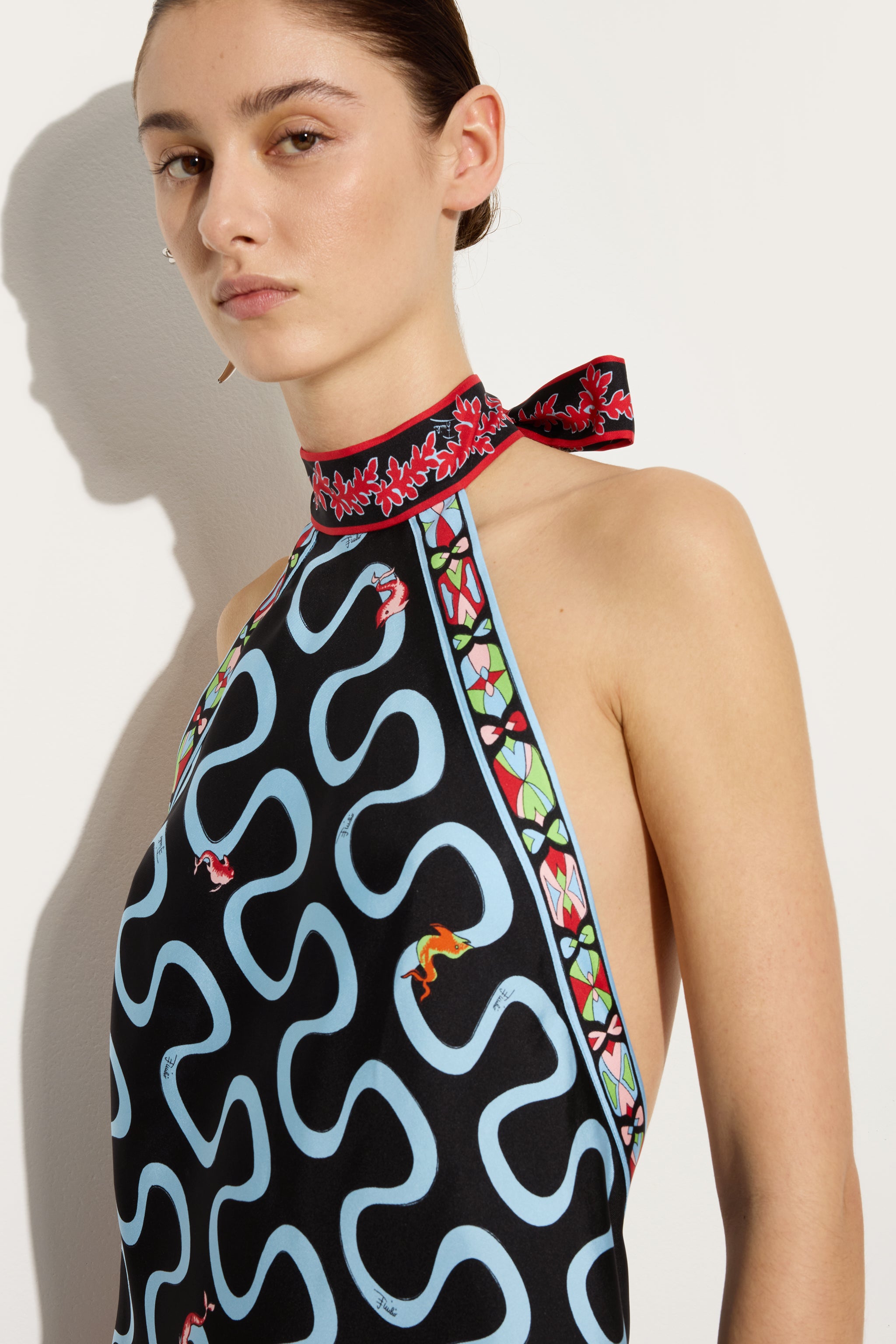 Emilio Pucci Onda robe soie rouge bleu 36 fluide