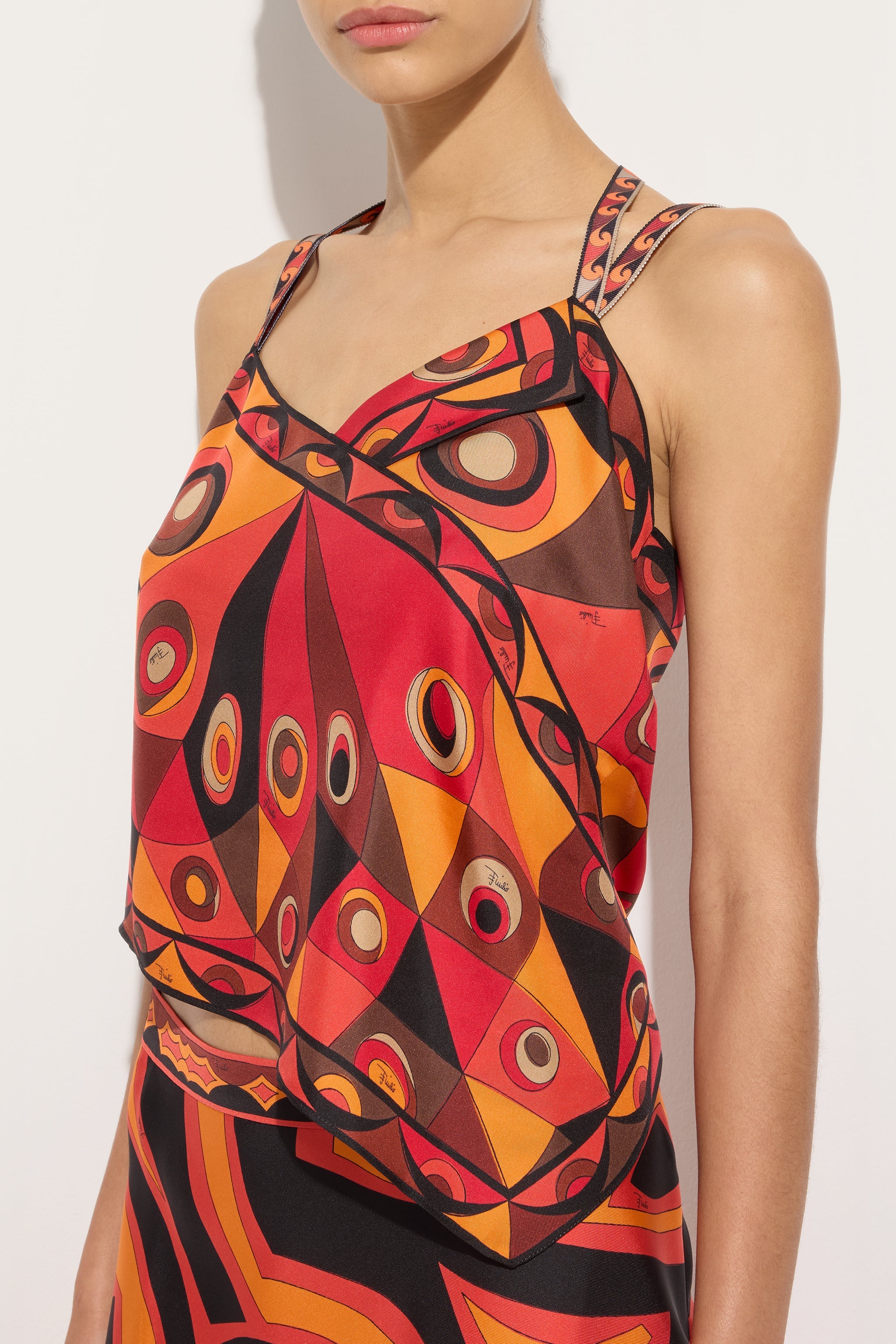 Emilio Pucci Top Foulard Occhi haut orange noir