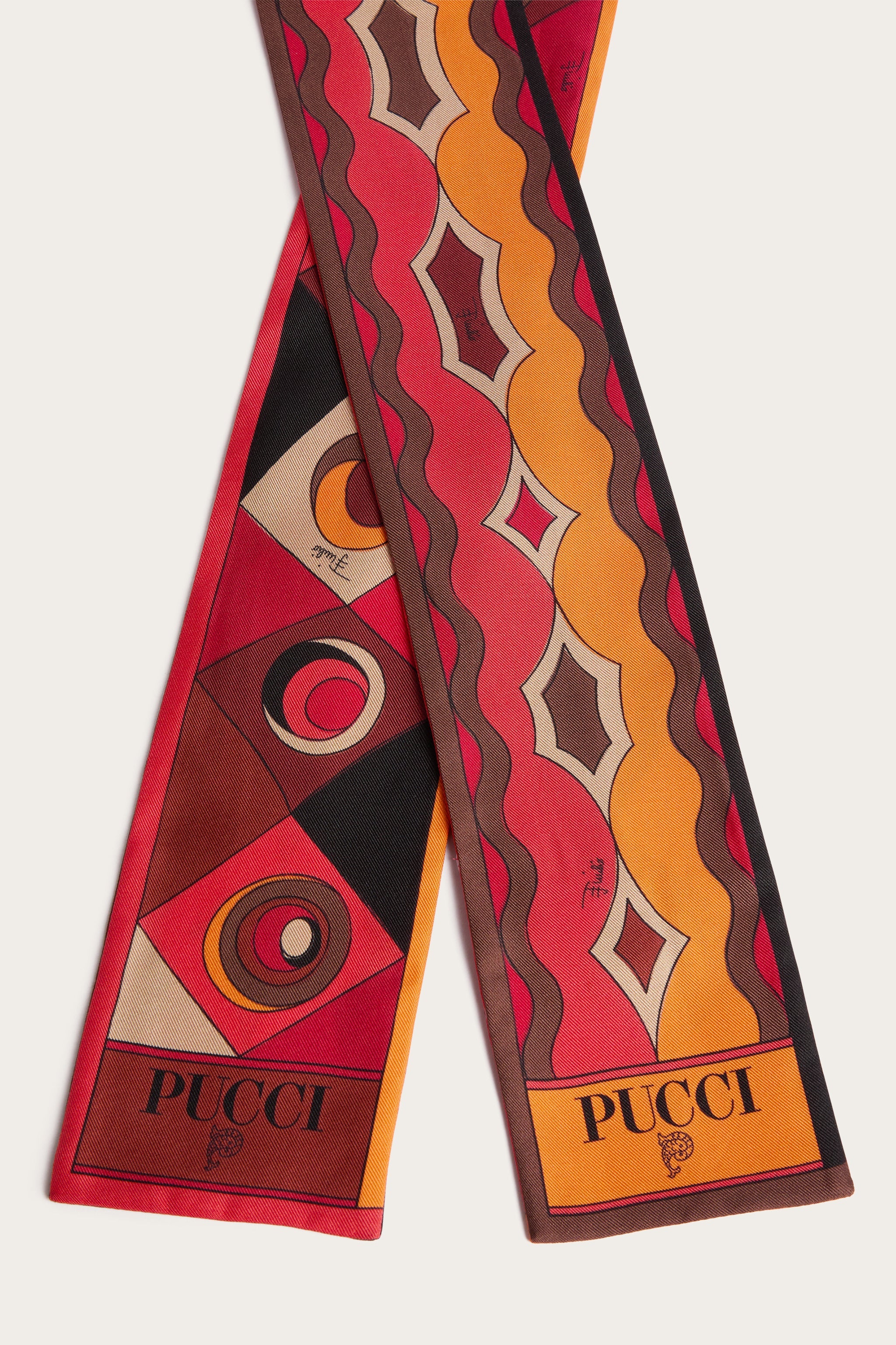 Emilio Pucci Mix foulard soie orange noir 8x160 cm