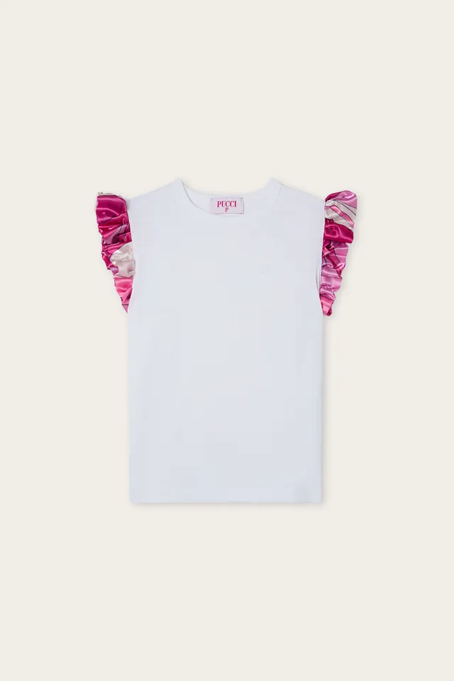 Emilio Pucci T-shirt fille coton blanc fuchsia 8Y