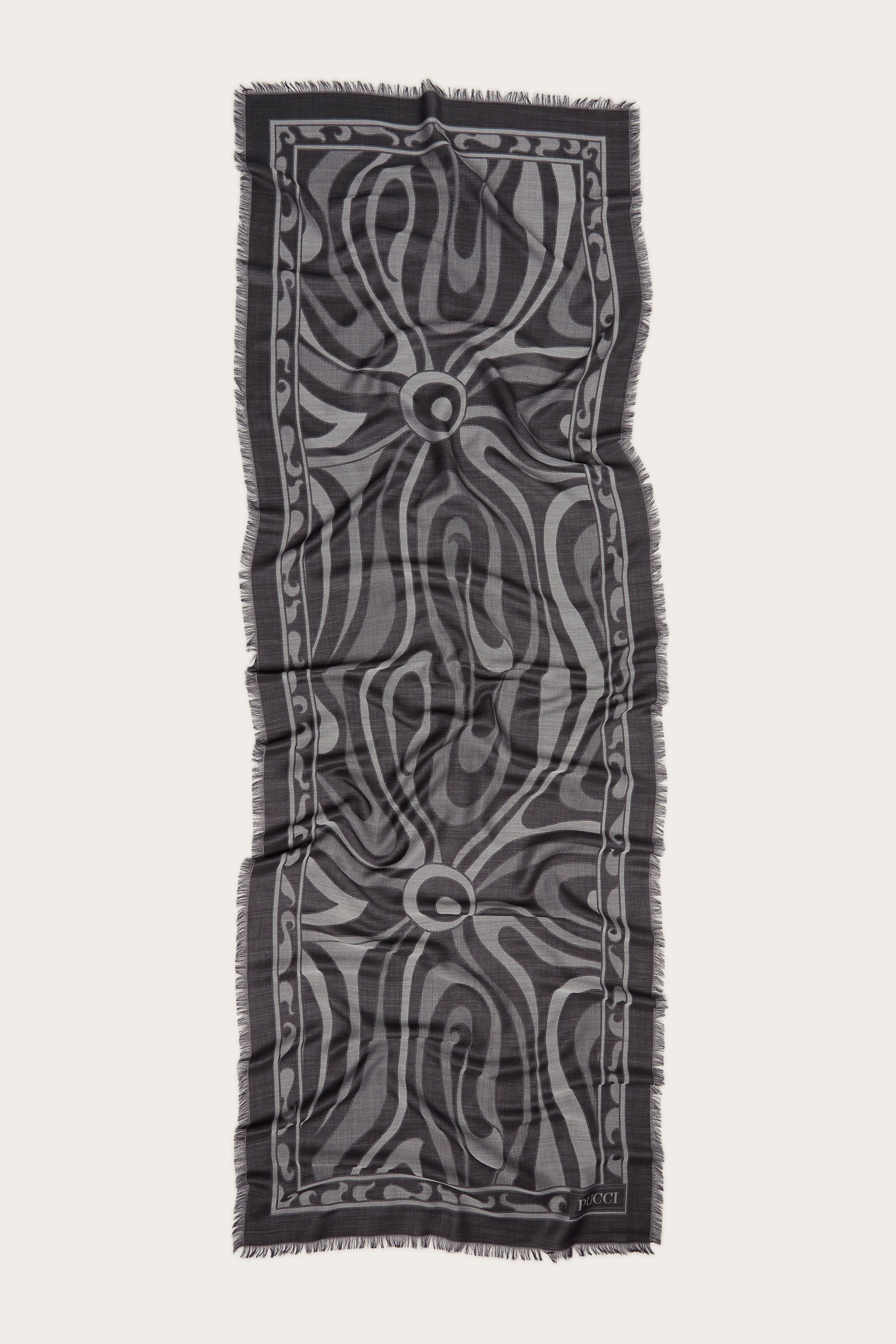 Emilio Pucci Marmo Foulard soie gris/noir 70x200