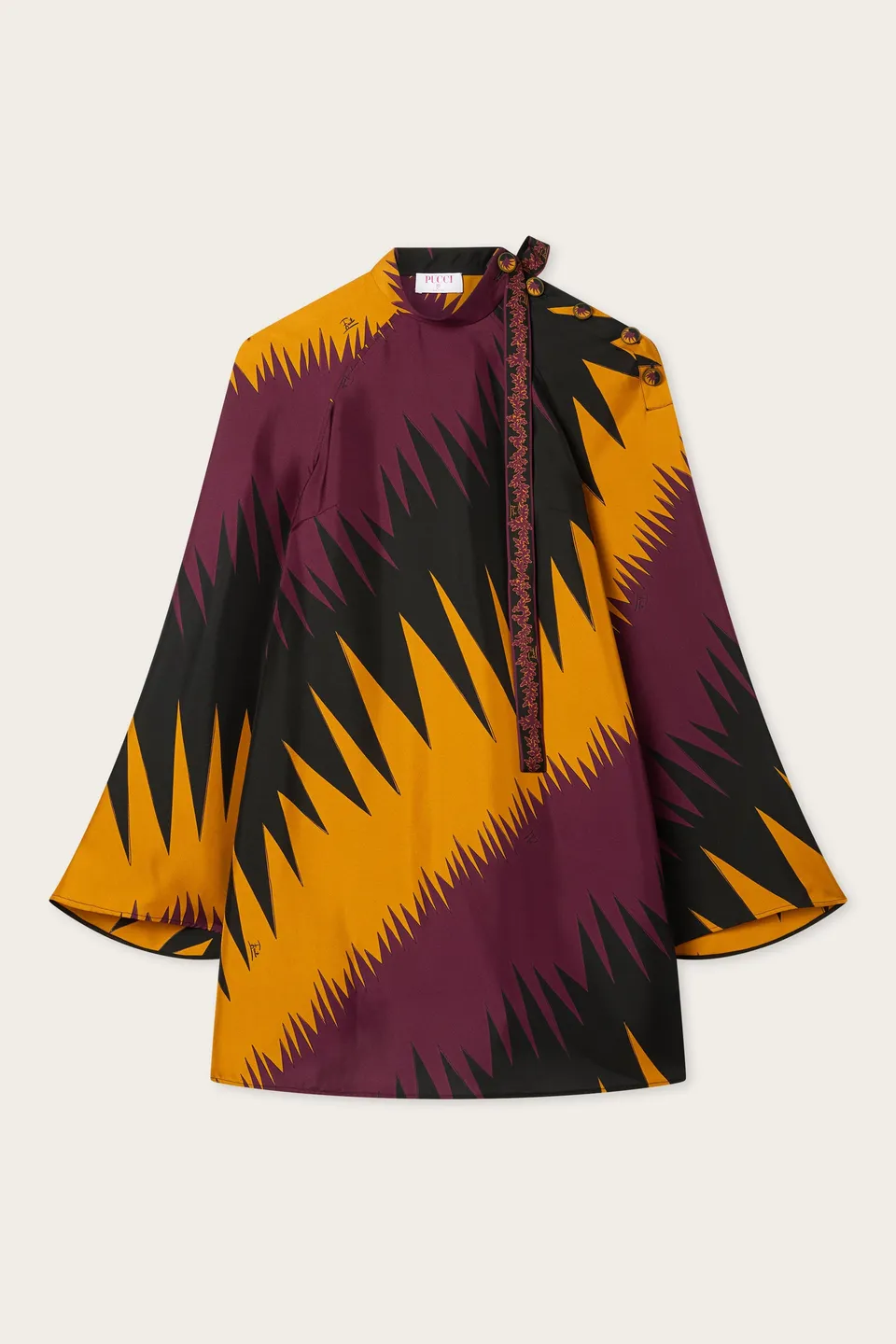 Emilio Pucci Drago robe soie tunique bordeaux or 38-48