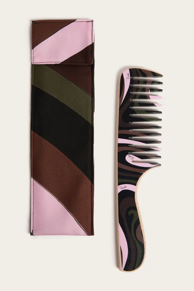 Emilio Pucci Marmo peigne bois hêtre kaki rose + étui