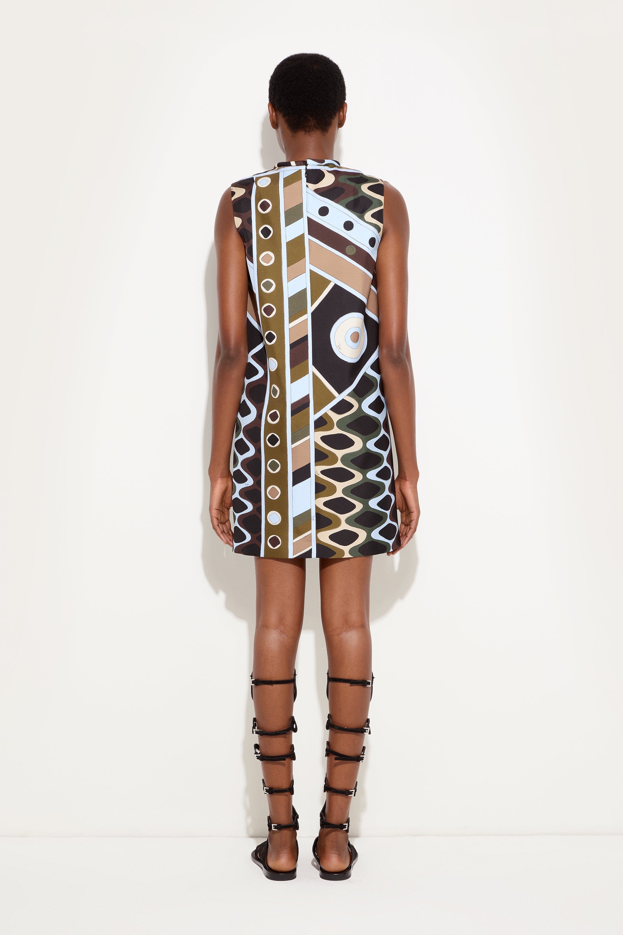 Emilio Pucci Vivara Robe Courte Kaki Bleu Soie