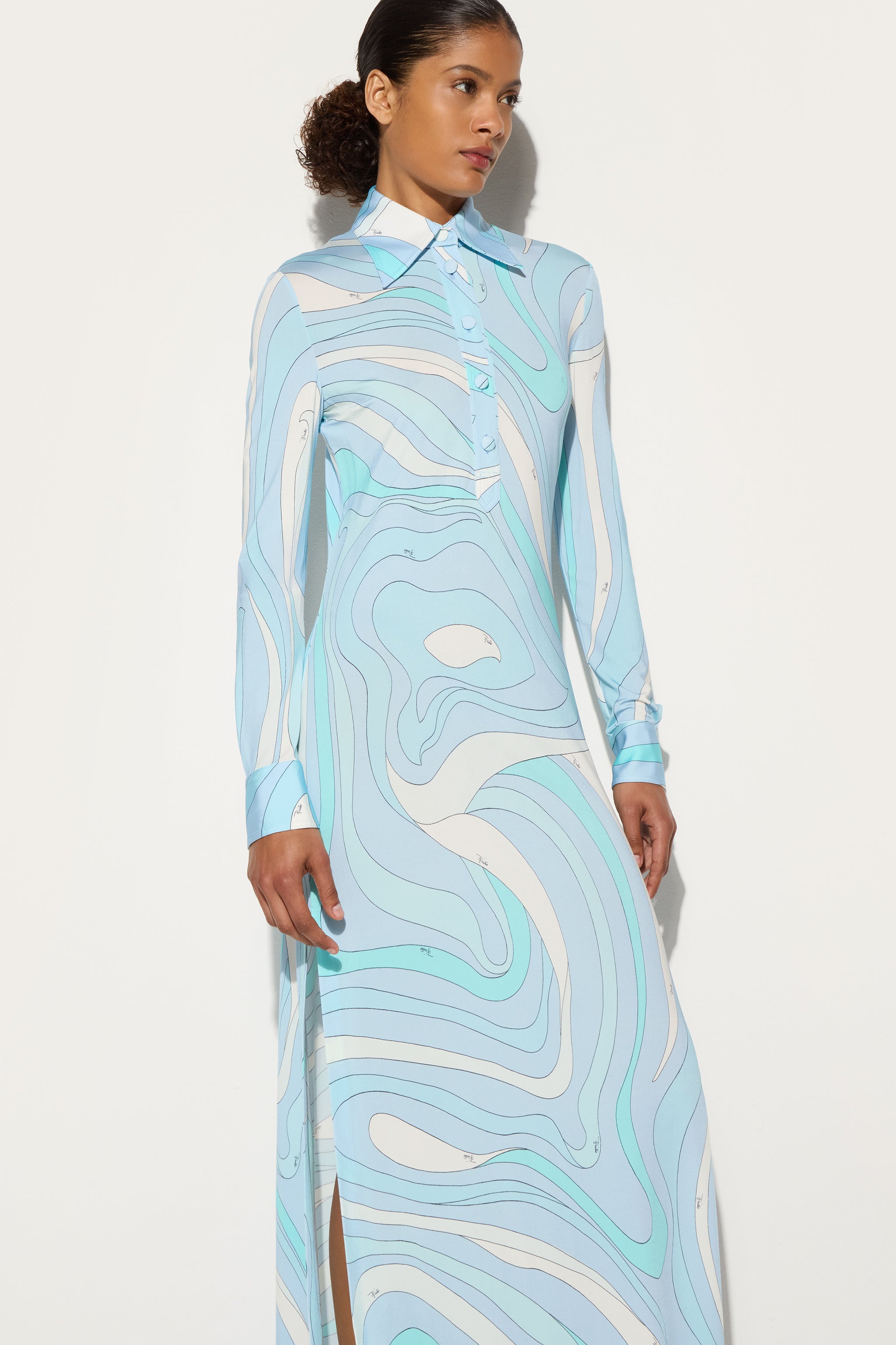 Emilio Pucci Dresses robe chemisier satin aqua Marmo
