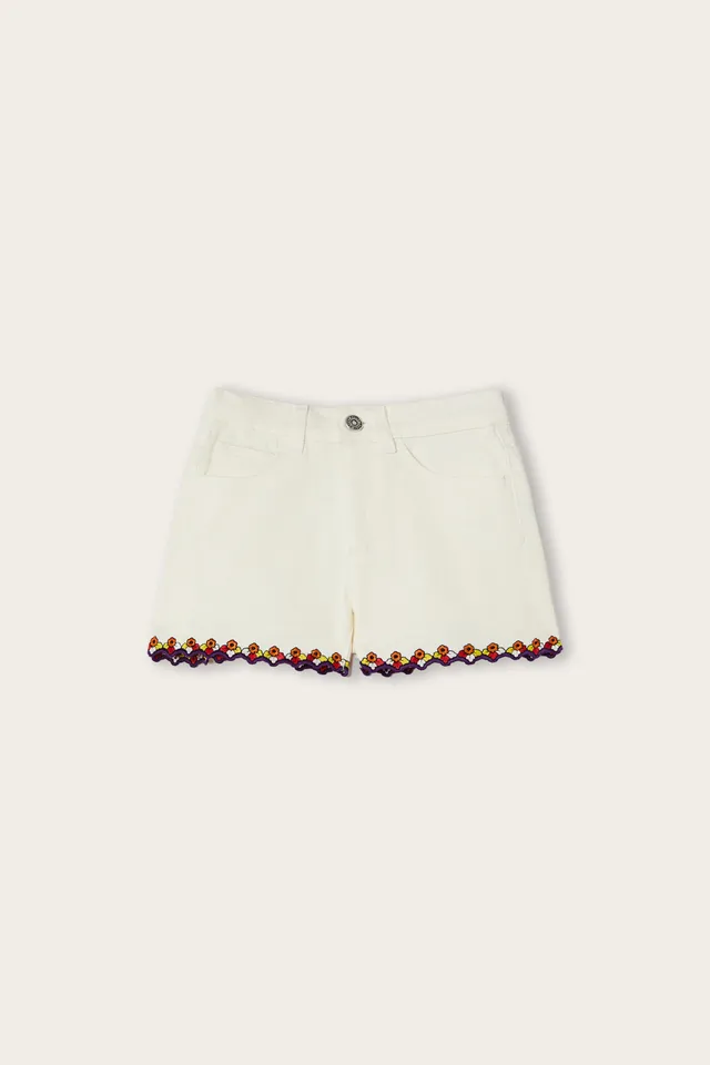 Emilio Pucci short coton blanc bord brodé fille 4 à 14 ans