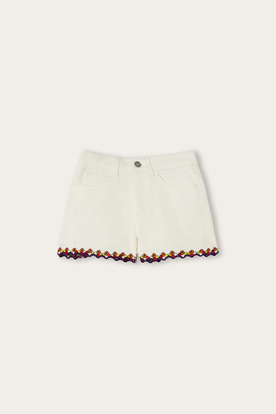 Emilio Pucci short coton blanc bord brodé fille 4 à 14 ans