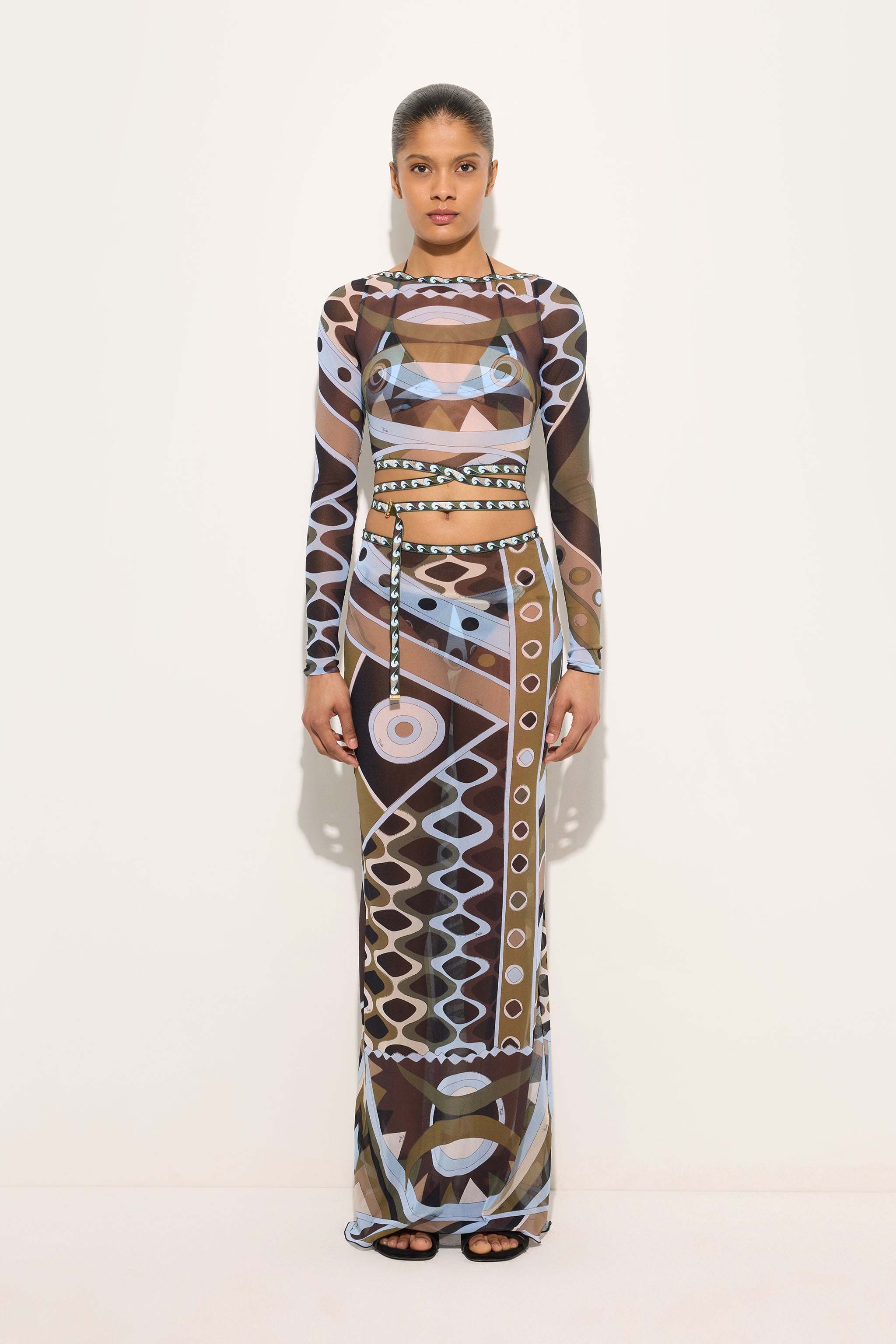 Emilio Pucci Crop Top Vivara tulle kaki/bleu