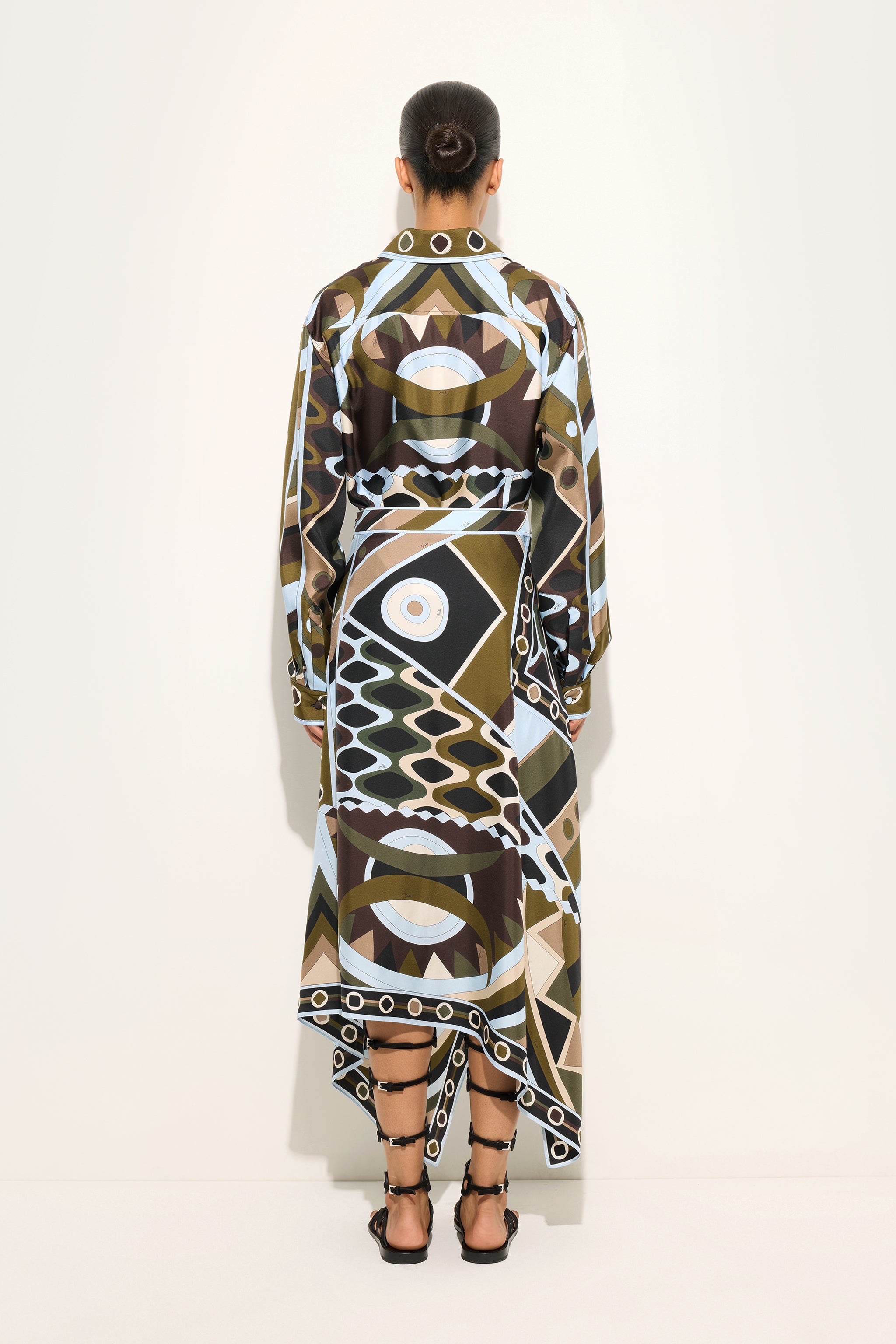 Emilio Pucci chemise soie Vivara kaki bleu