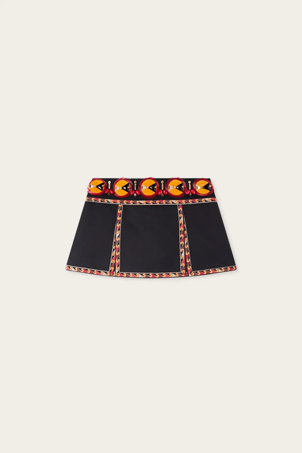 Emilio Pucci jupe brodée noire coton ceinture bijou