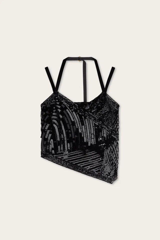 Emilio Pucci Top Foulard Tulle Ricamato top noir