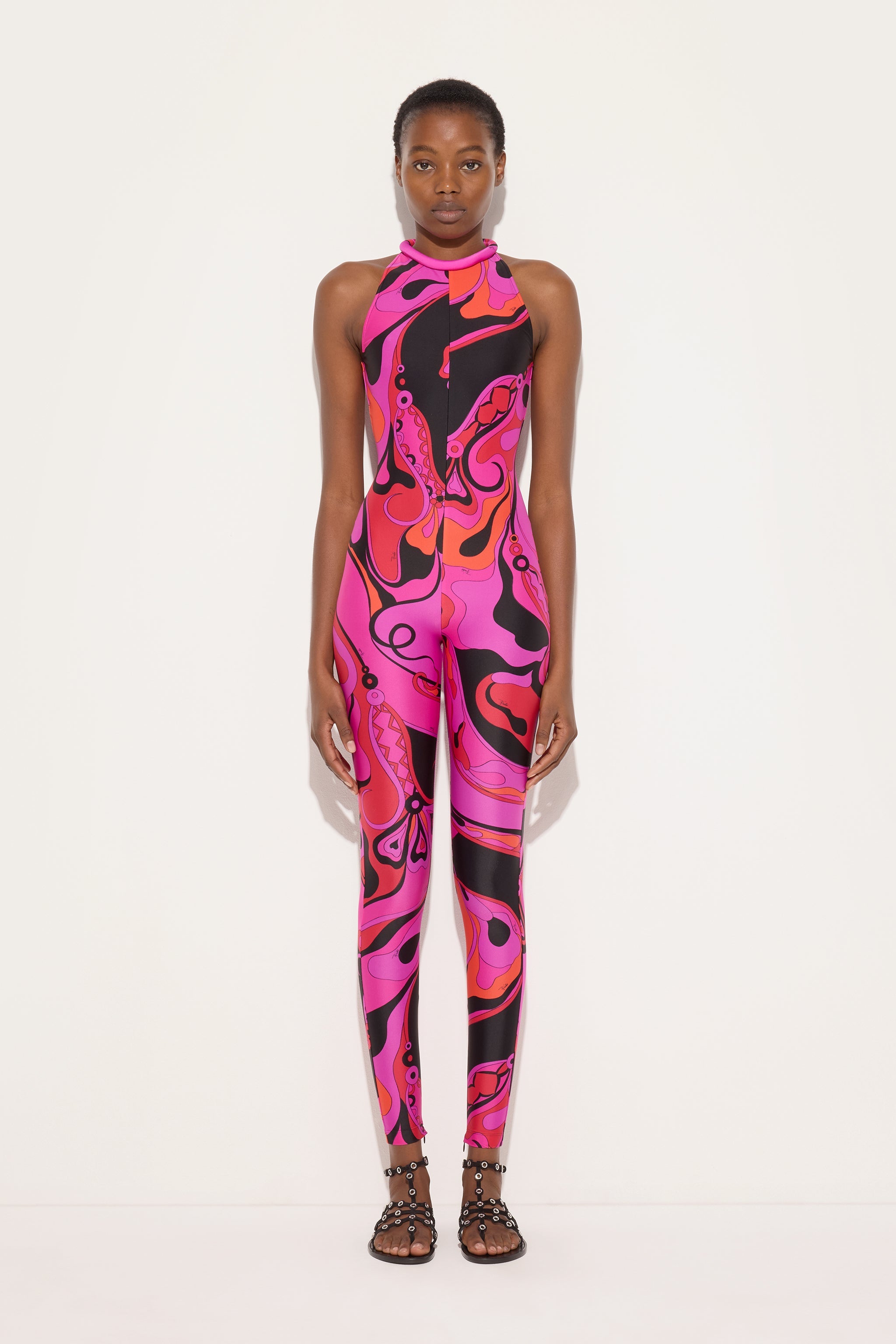 Emilio Pucci Combinaison Orchidées Lycra Fuchsia Sans Manches