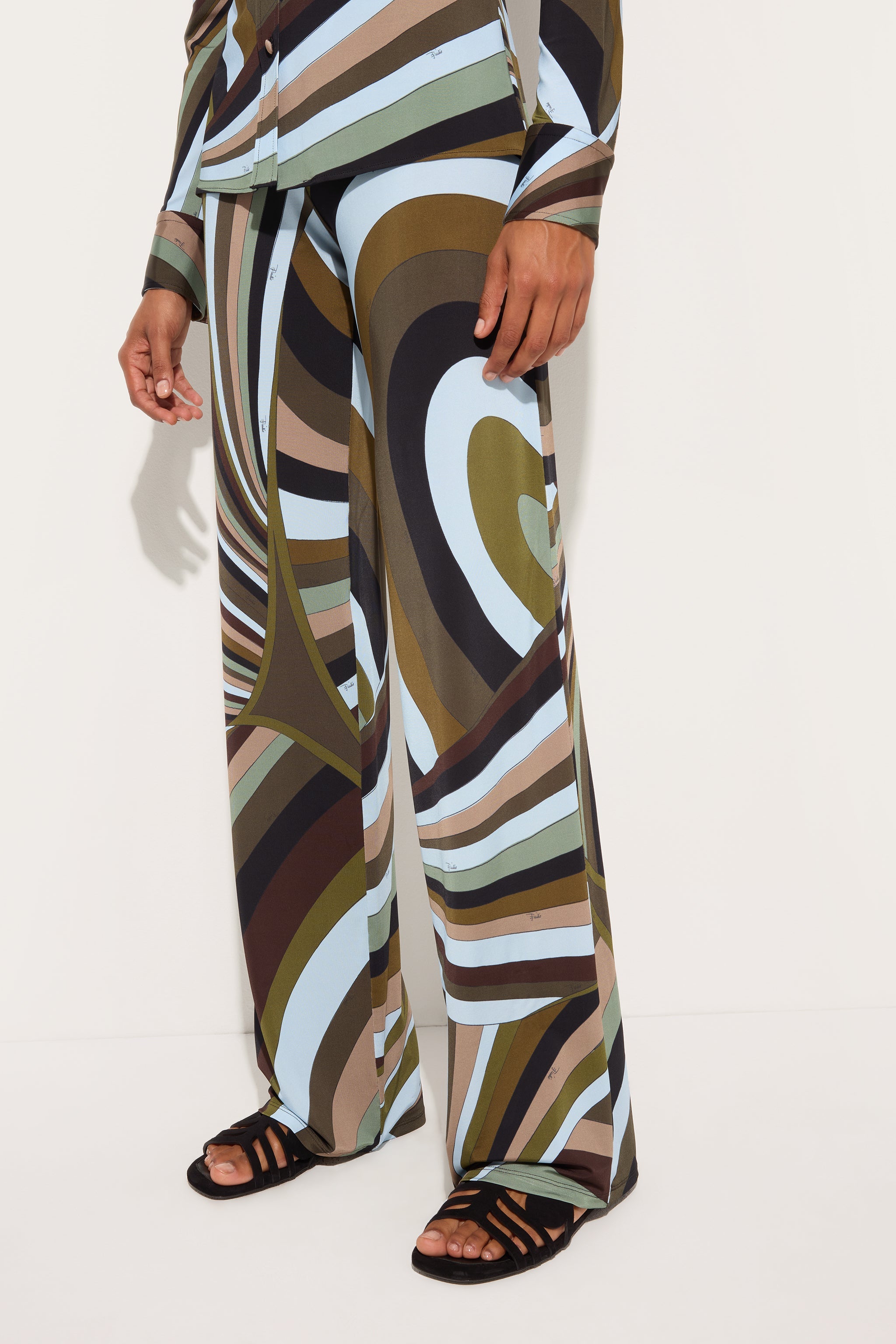 Emilio Pucci Iride pantalon kaki bleu taille 38 satin