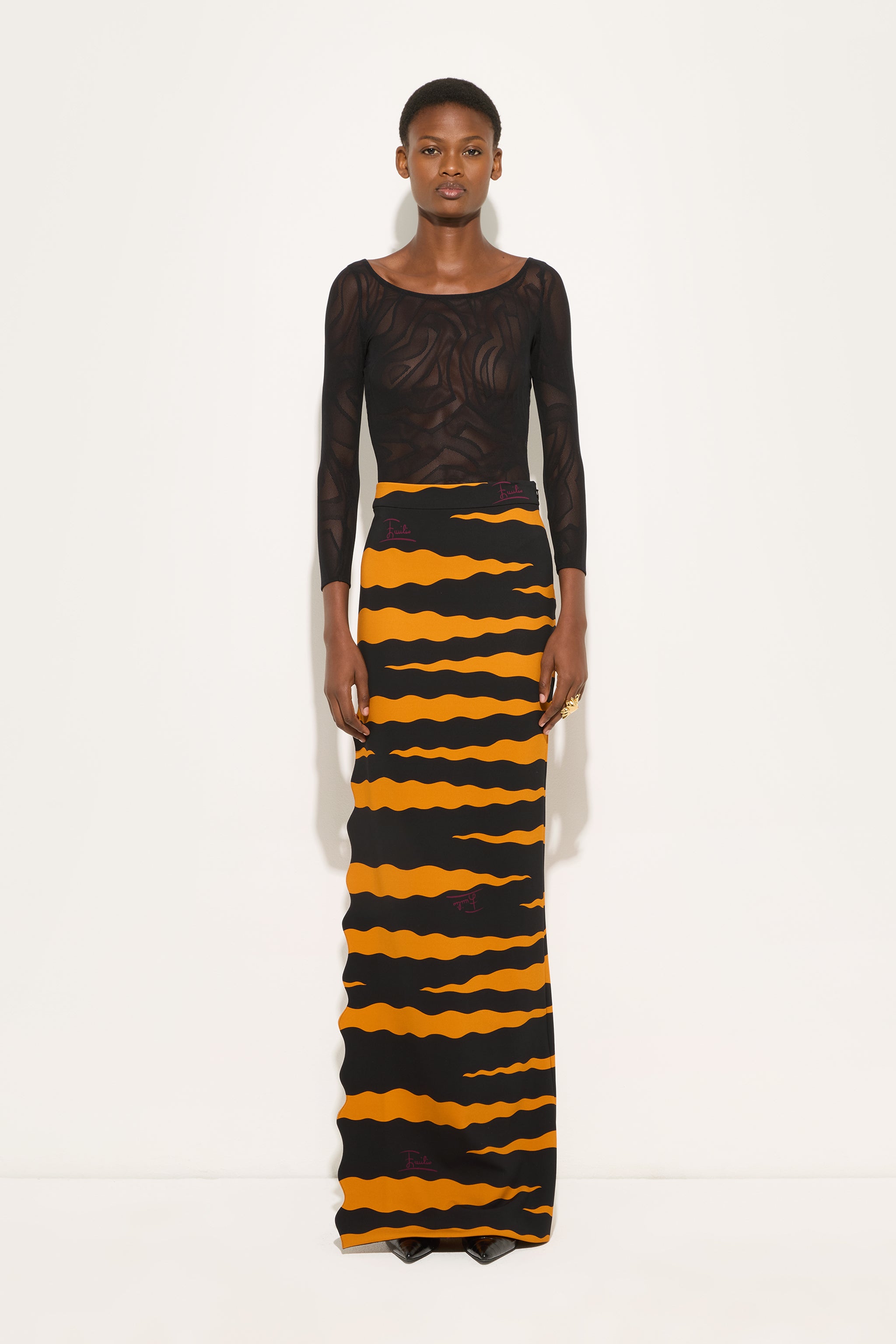 Emilio Pucci Fiamme jupe crayon noir doré