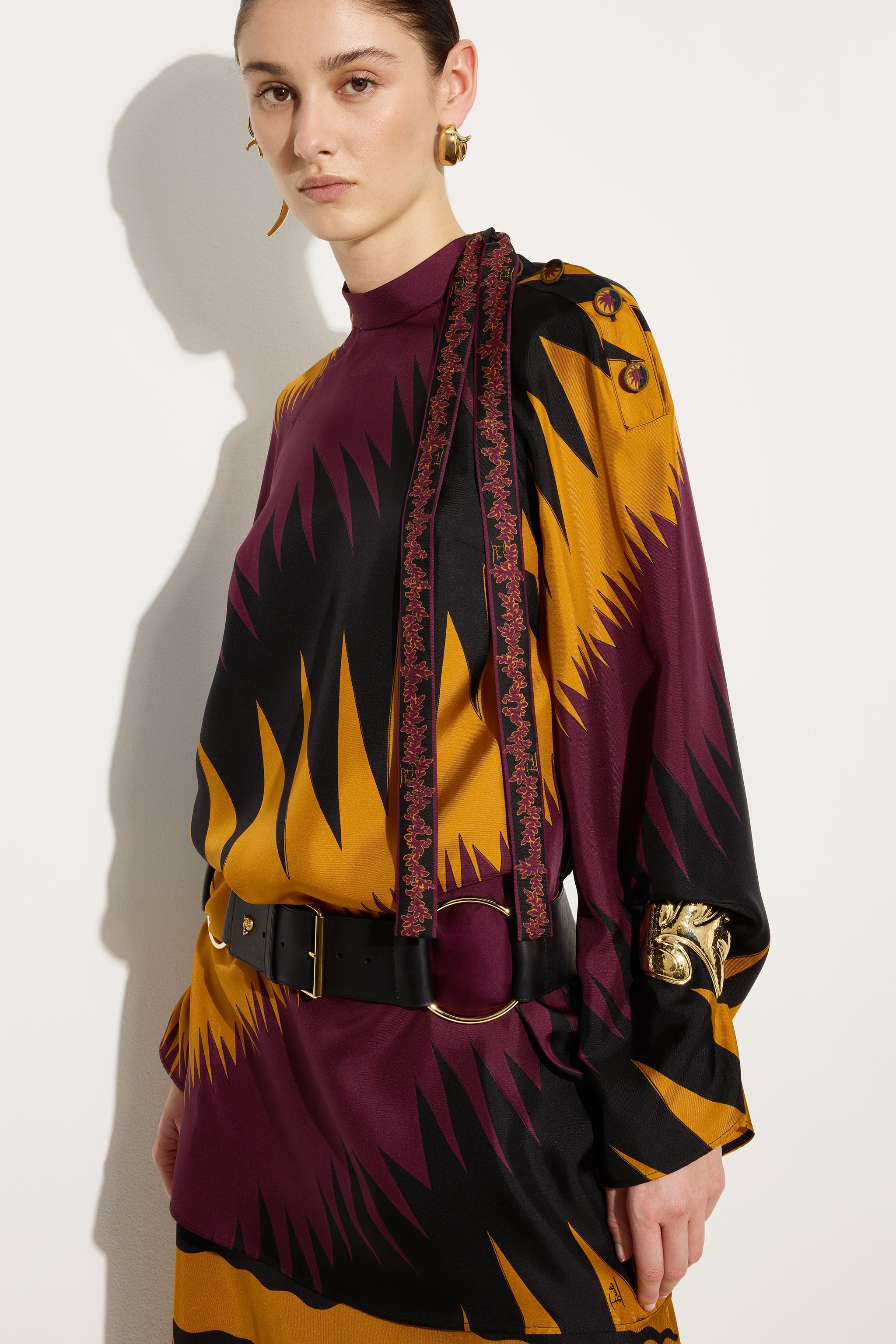 Emilio Pucci Drago robe soie tunique bordeaux or 38-48