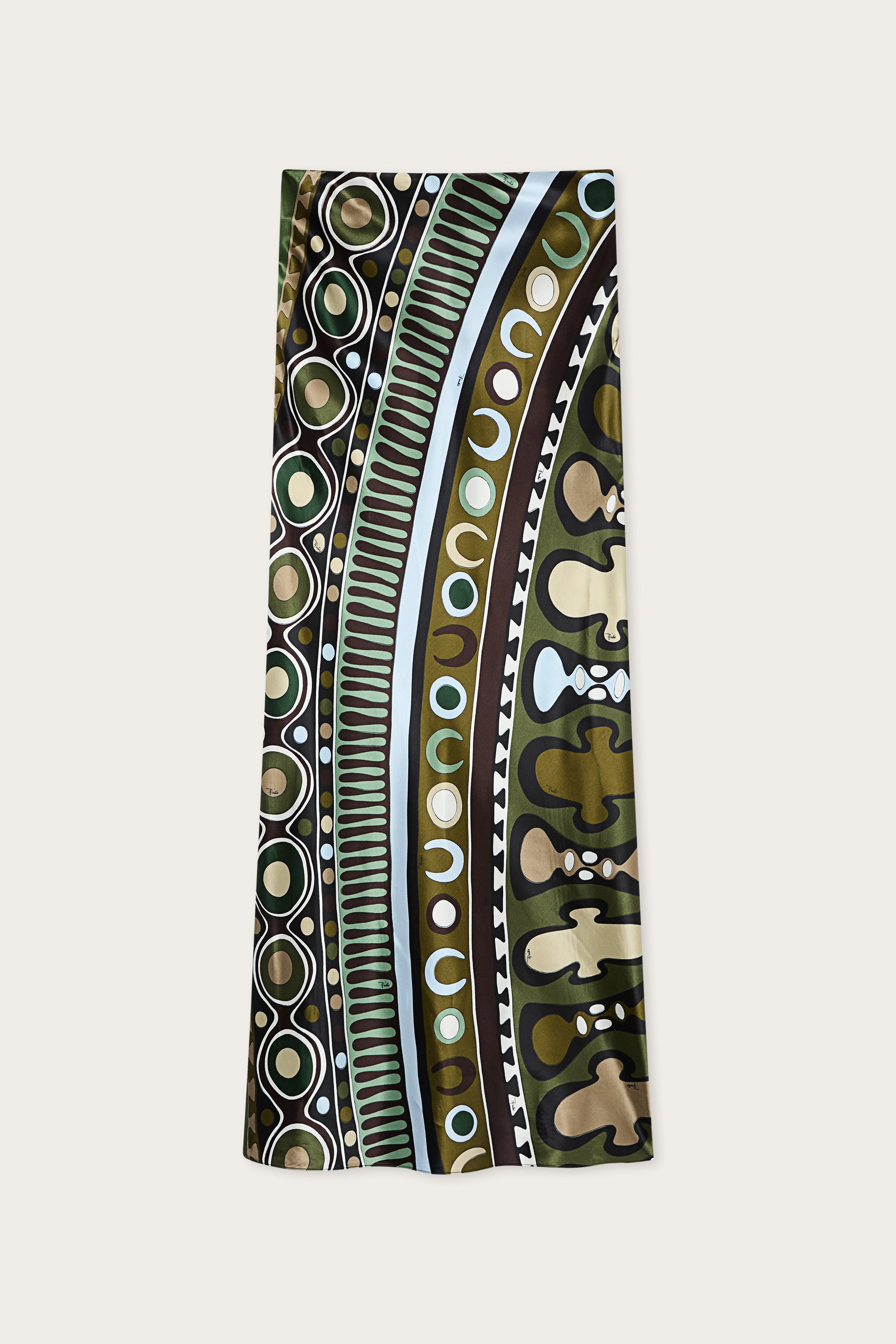 Emilio Pucci Soleil Jupe Longue Khaki/Blue satin