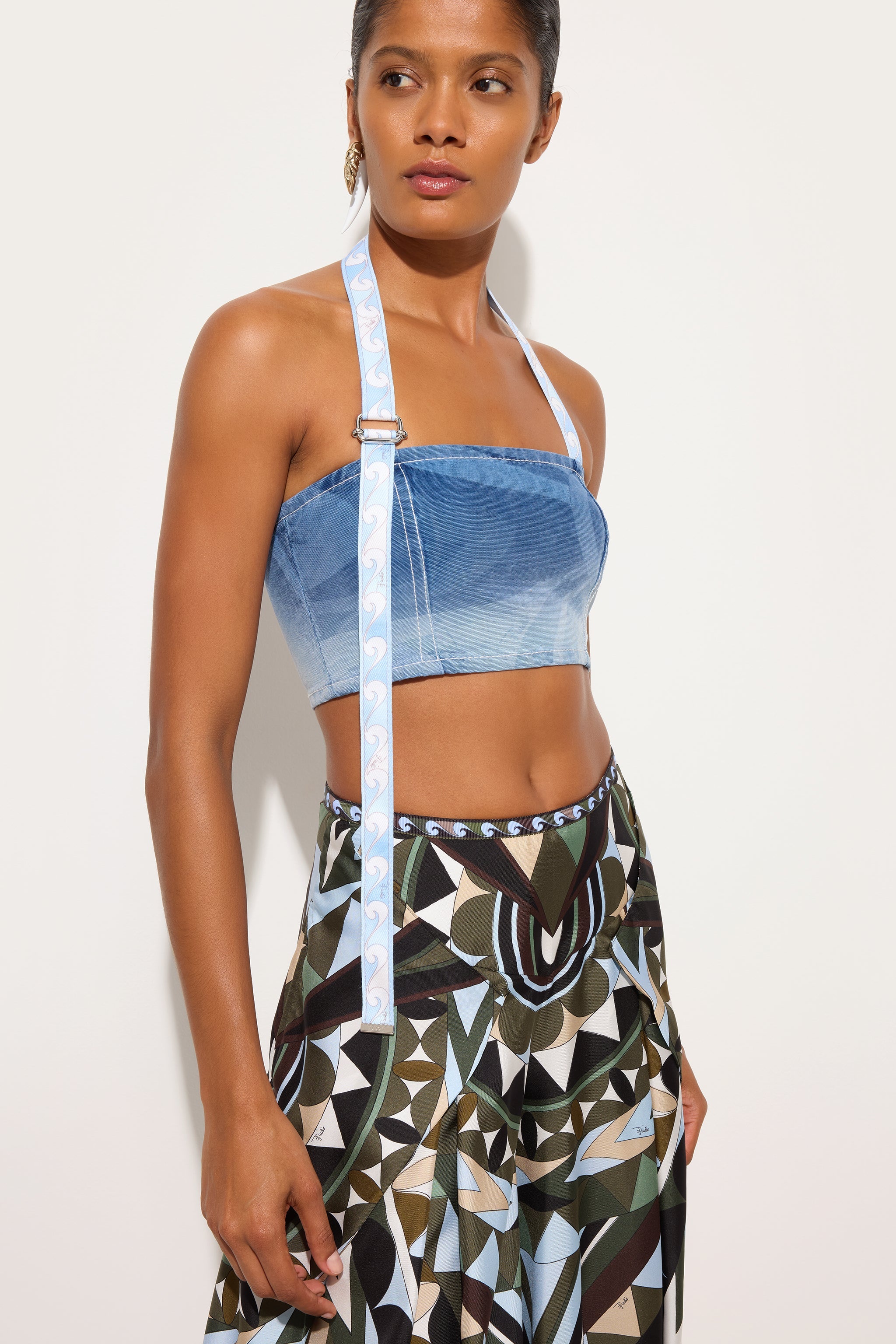 Emilio Pucci Top Denim Marmo haut bleu clair dégradé