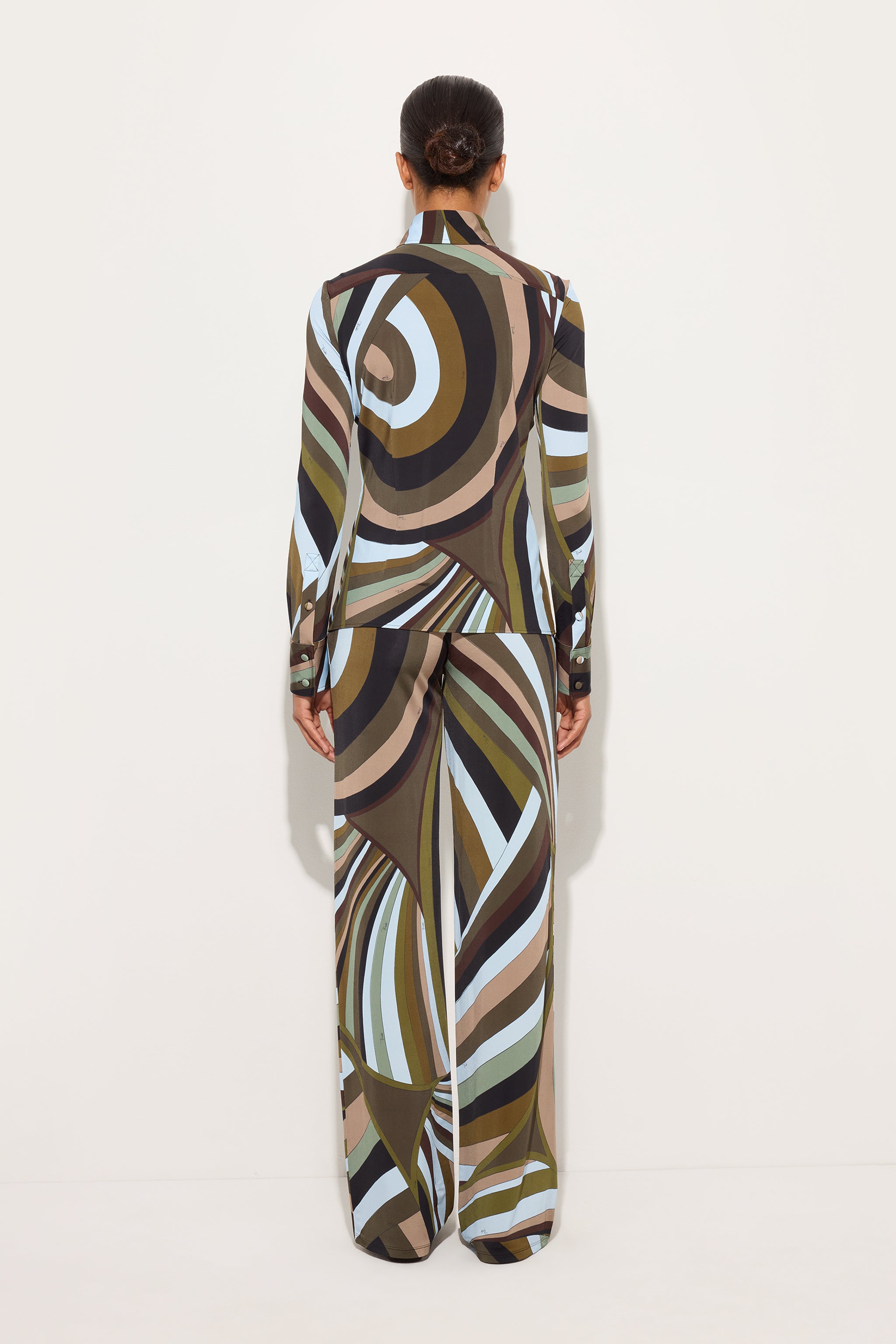 Emilio Pucci Iride Chemise Femme Kaki Bleu Viscose