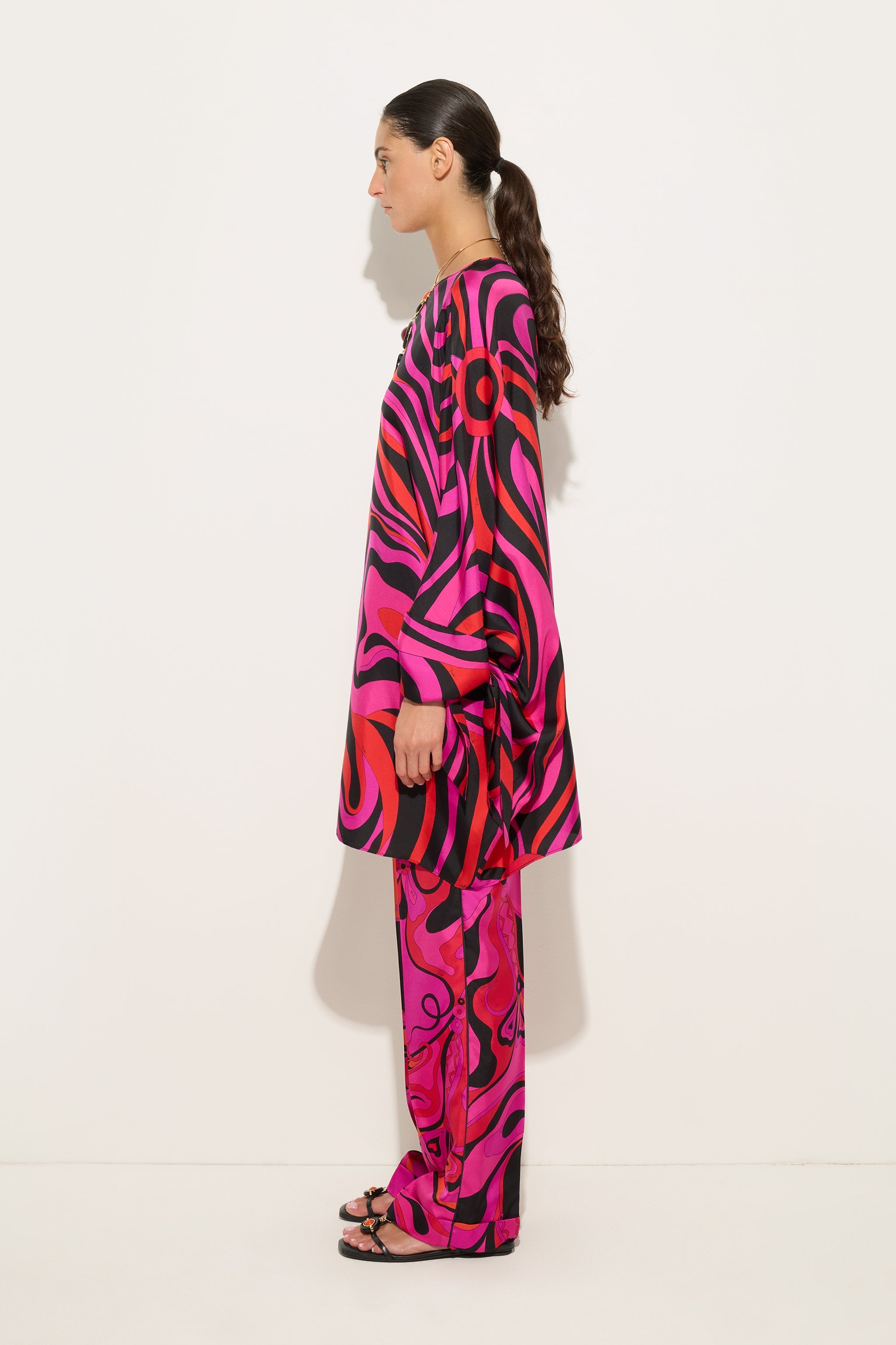 Emilio Pucci Caftano Marmo caftan soie fuchsia noir