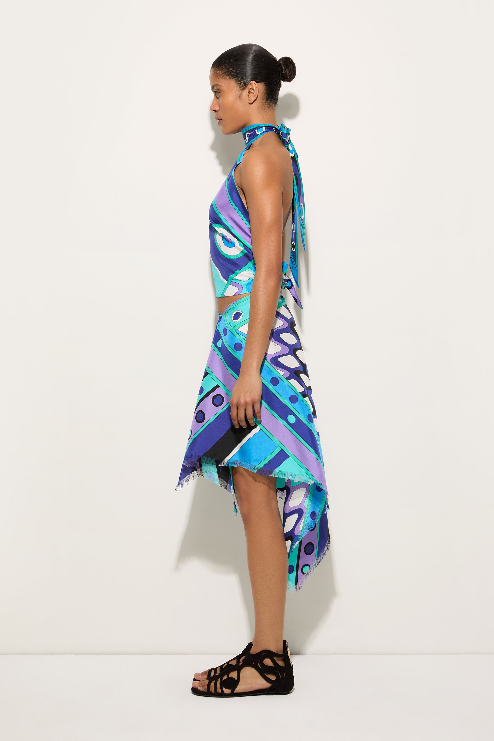 Emilio Pucci Vivara jupe soie turquoise bleu