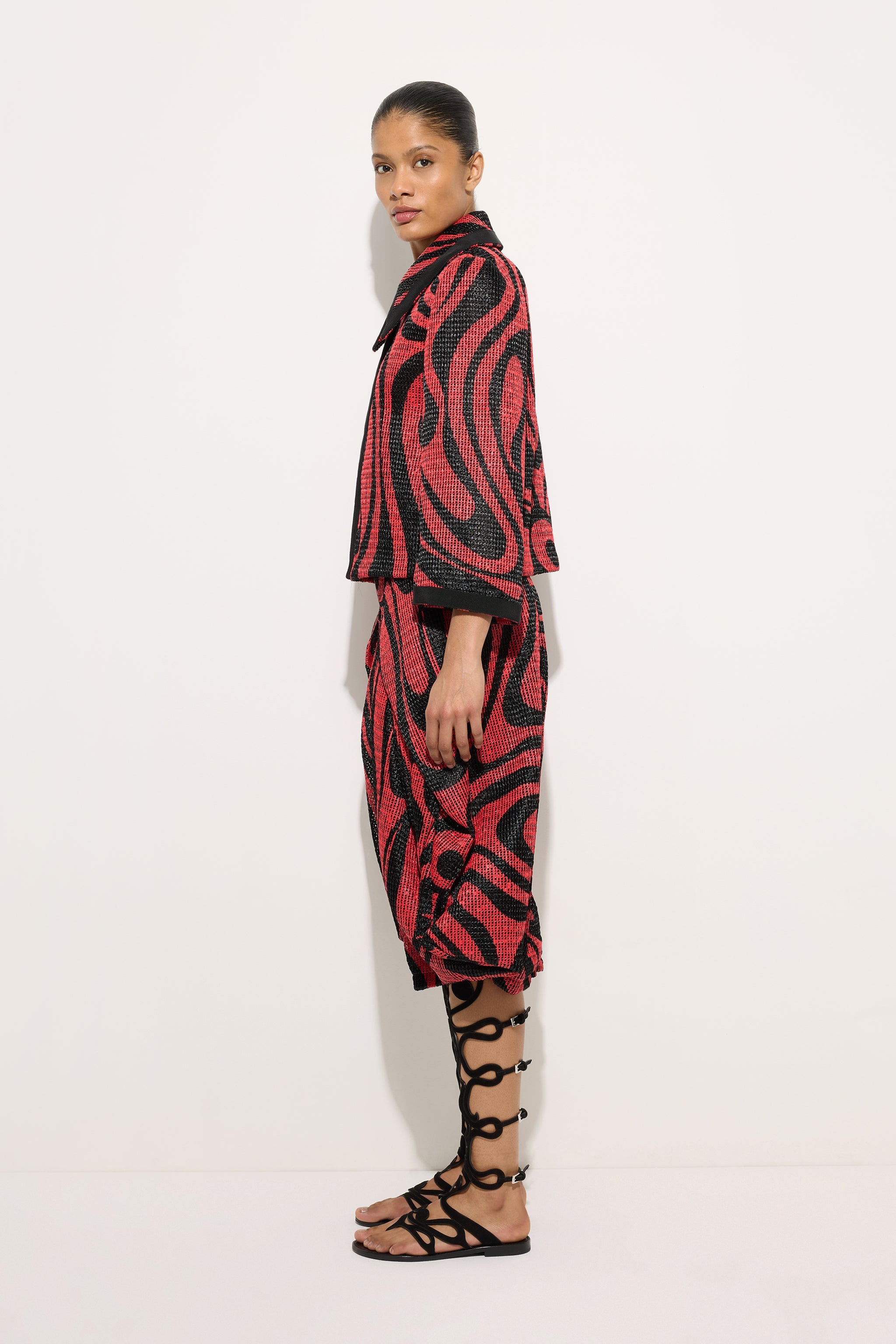 Emilio Pucci Caban Raffia Stampata veste noir corail viscose