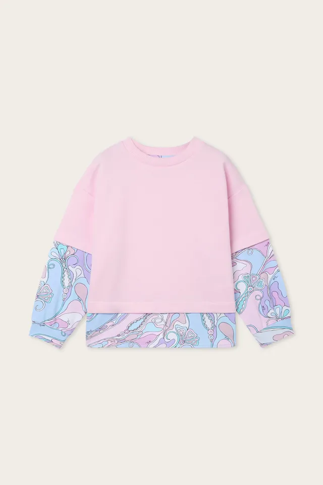 Emilio Pucci T-Shirts Sweat coton orchidées rose 4Y