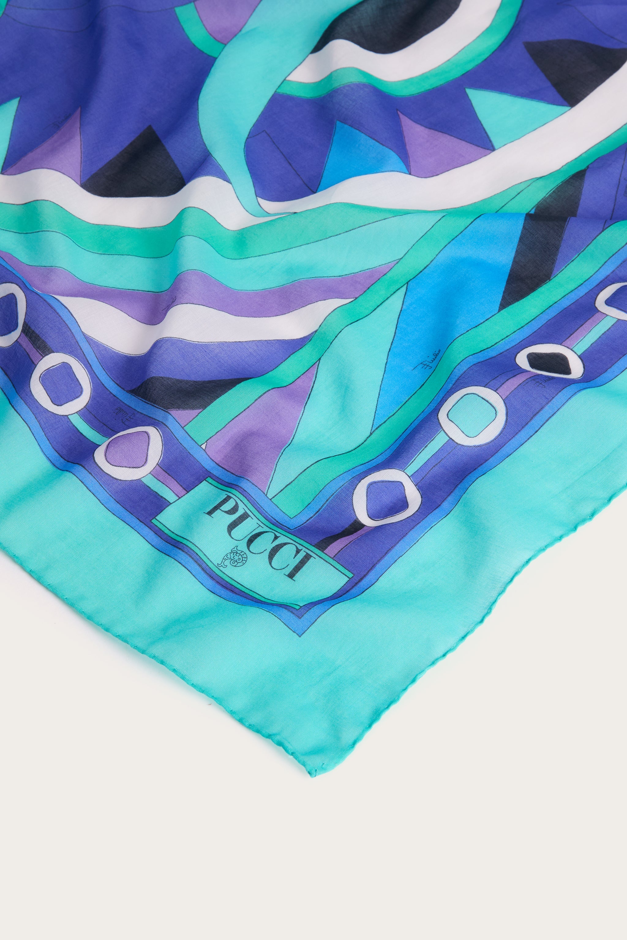Emilio Pucci Sarong paréo Vivara turquoise bleu coton
