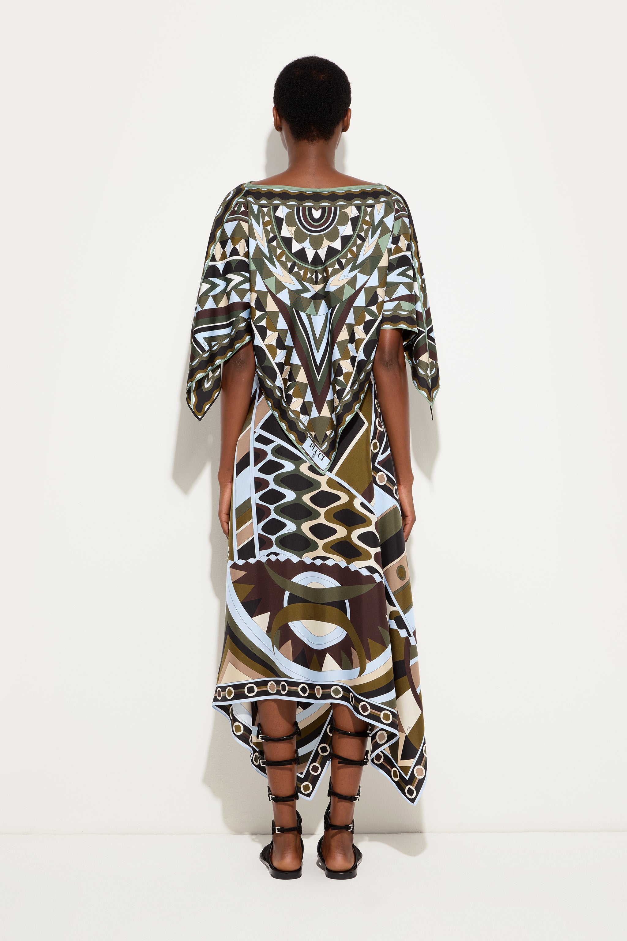 Emilio Pucci KAFTANS top soie kaki/bleu OS Manuba