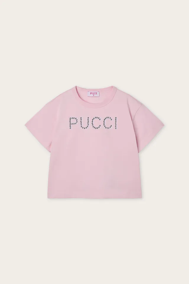 Emilio Pucci T-shirt Logo Rose Clair coton enfant