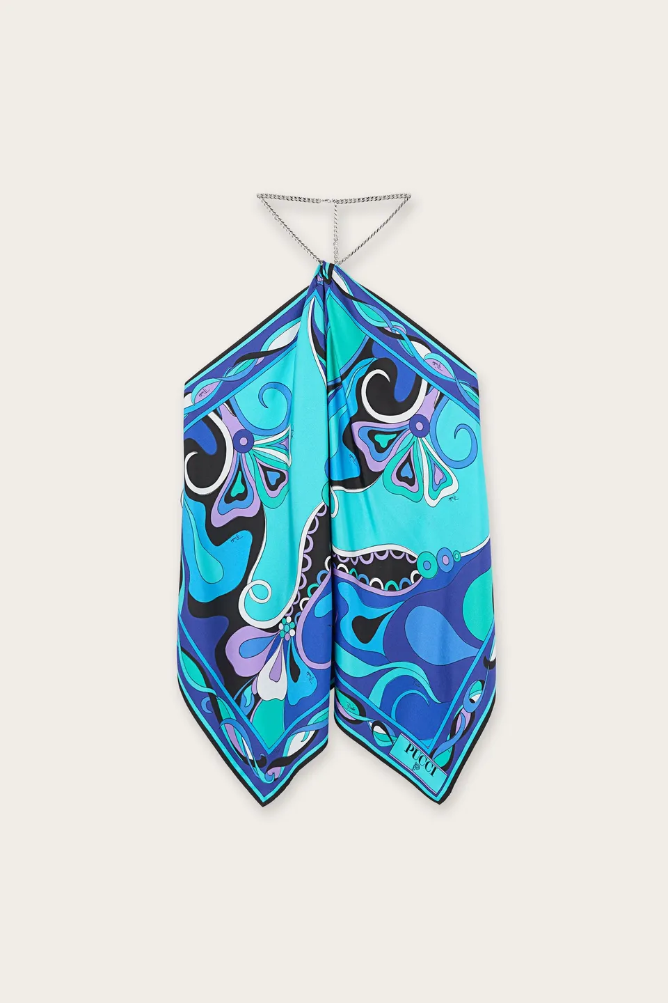 Emilio Pucci top soie Orchidee turquoise bleu OS