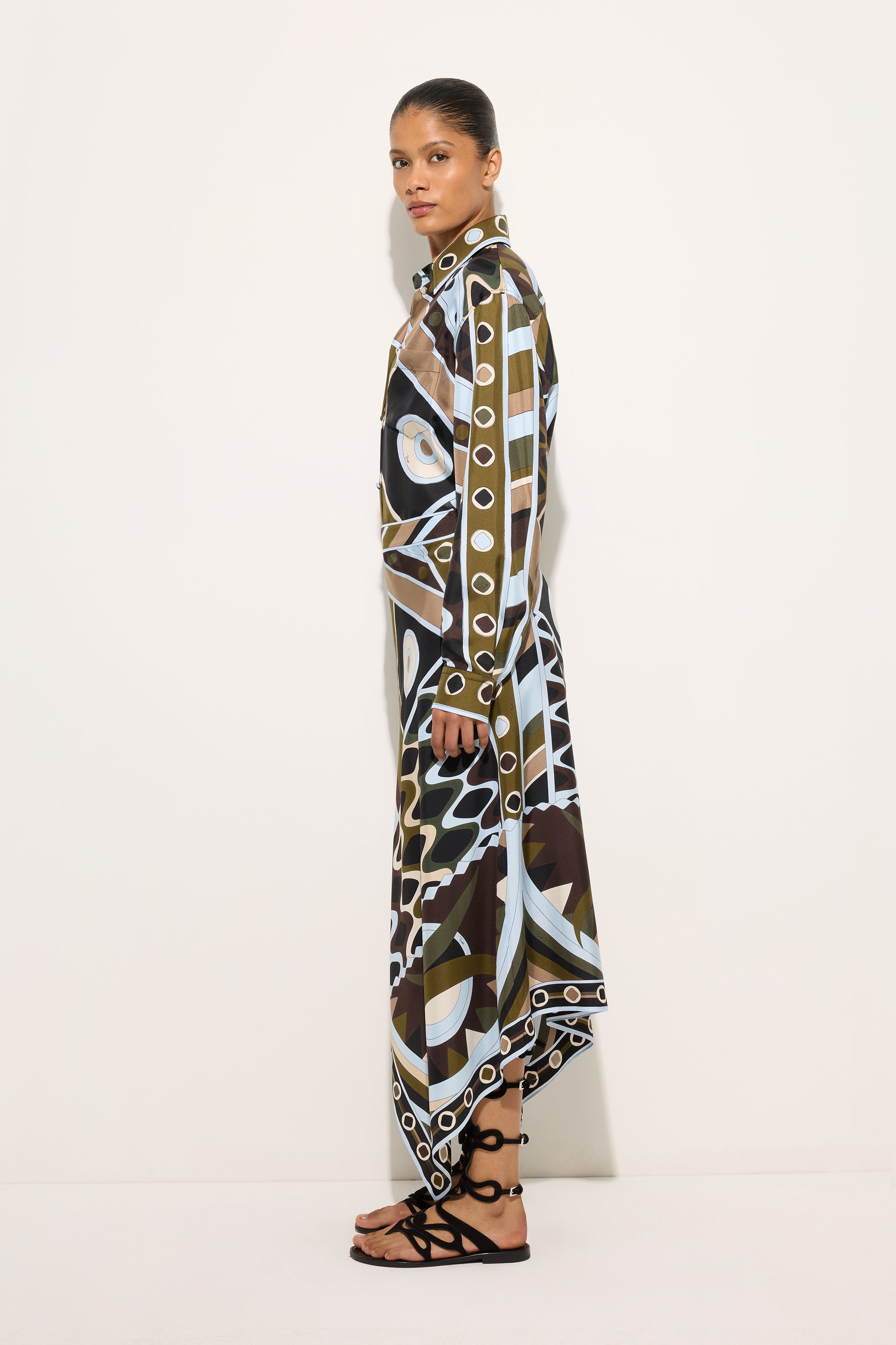 Emilio Pucci chemise soie Vivara kaki bleu