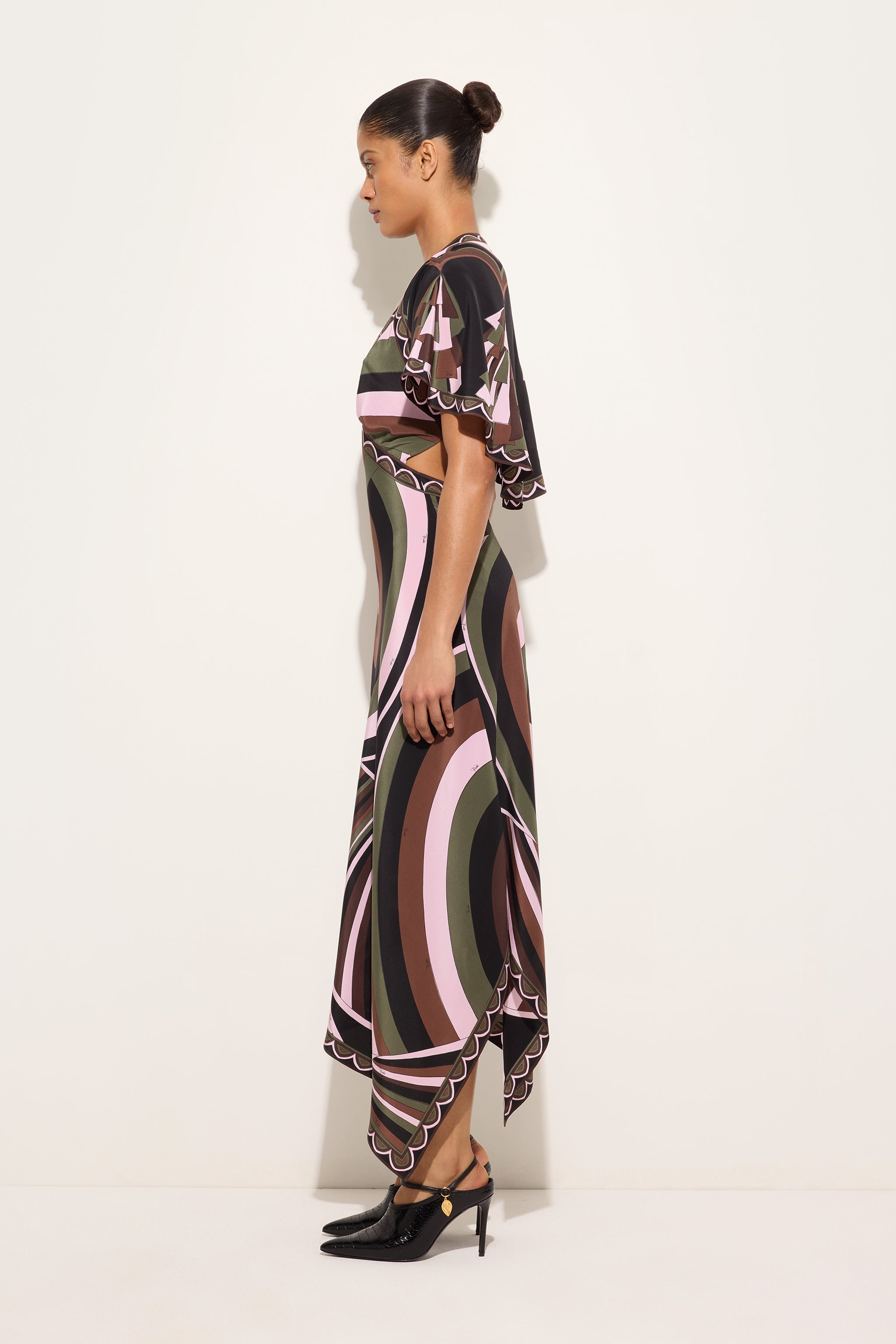 Emilio Pucci Iride robe longue kaki rose soie