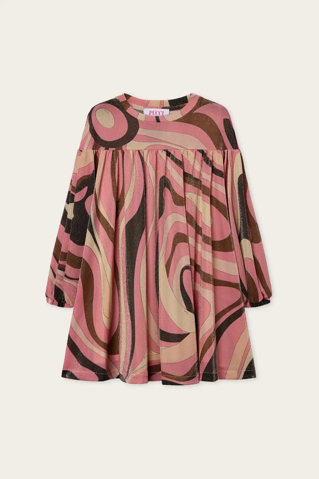 Emilio Pucci Marmo robe fille rose lurex manches longues