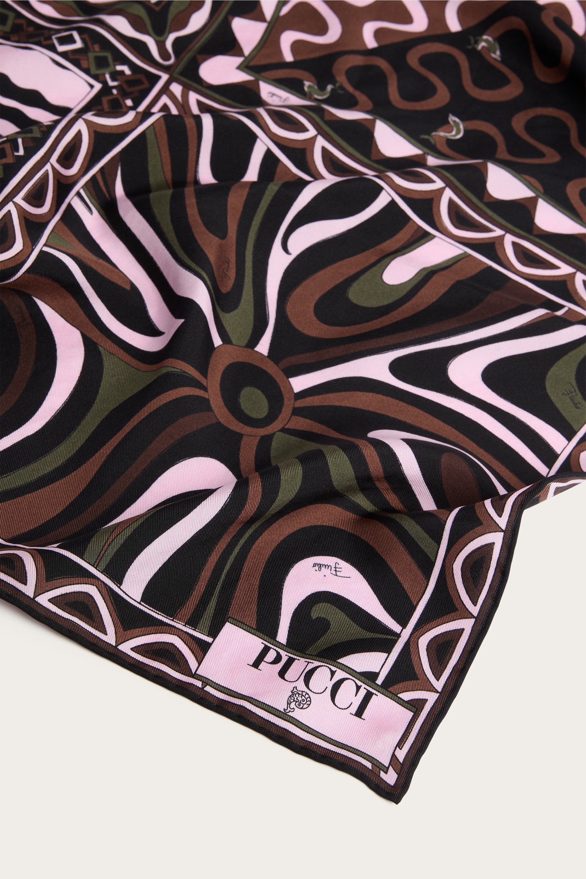 Emilio Pucci Silks Carré Soie Kaki Rose 90x90 cm