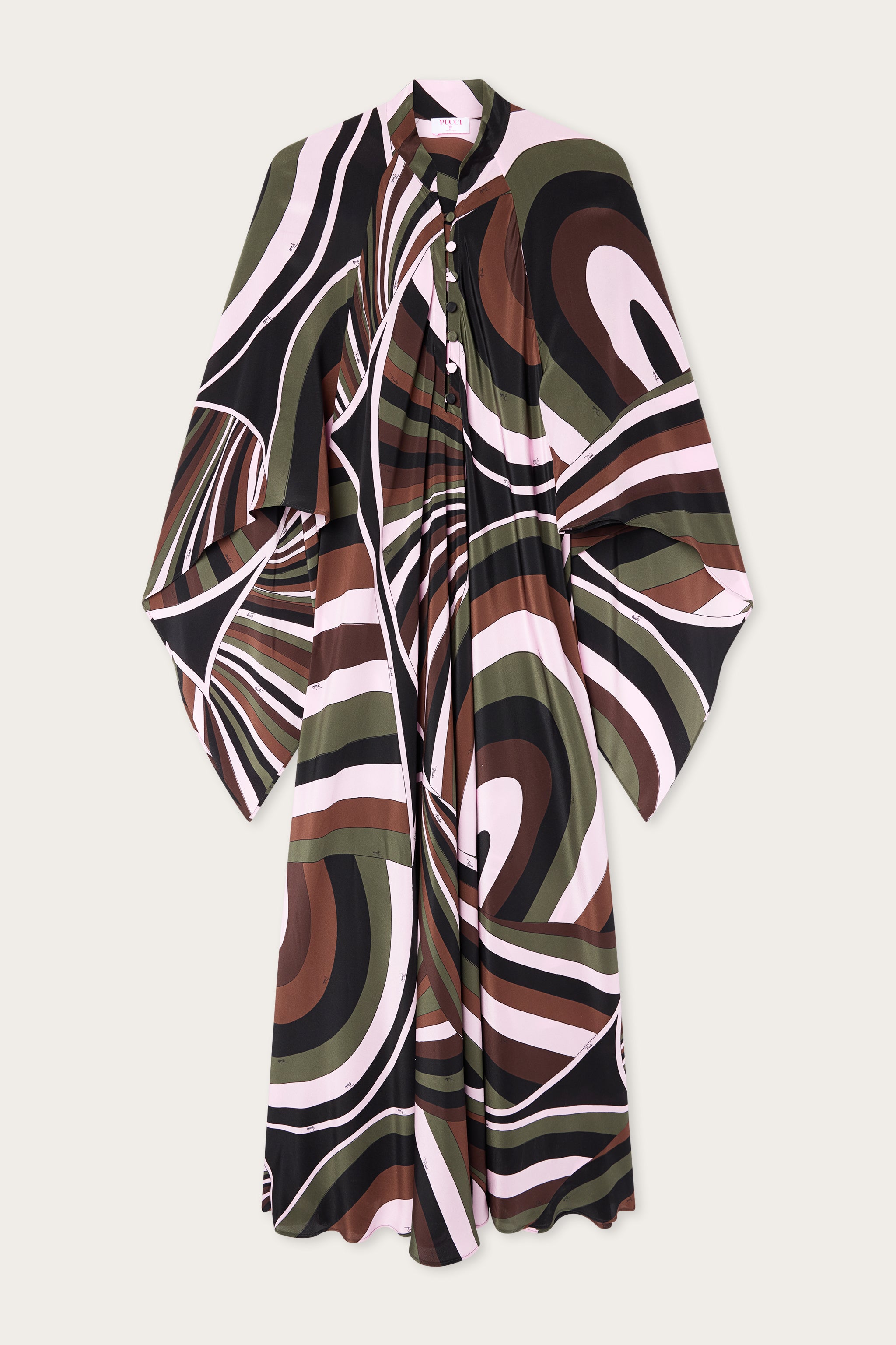 Emilio Pucci Caftan long soie kaki rose Iride