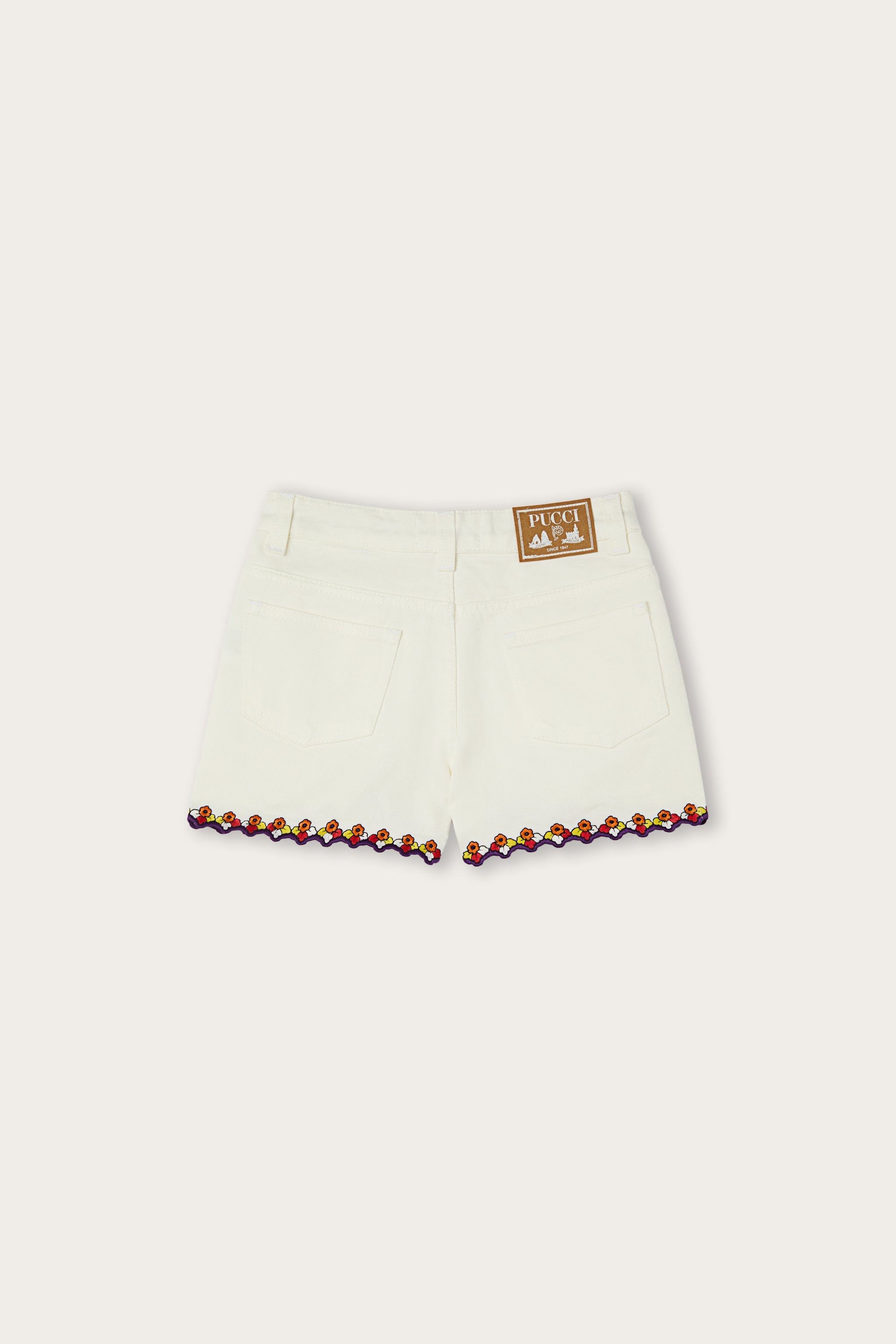 Emilio Pucci short coton blanc bord brodé fille 4 à 14 ans