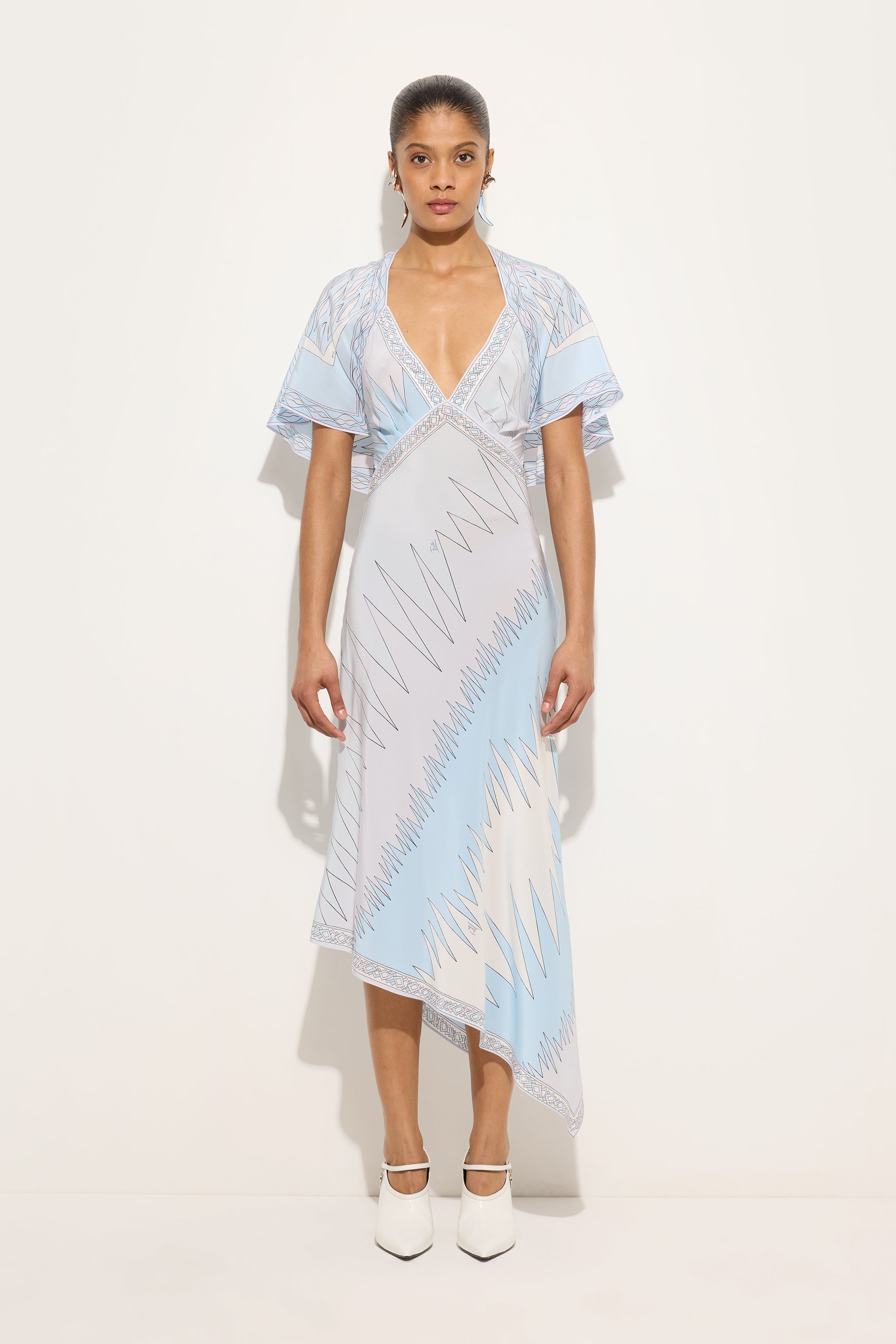 Emilio Pucci Drago robe longue bleu clair soie 38-48