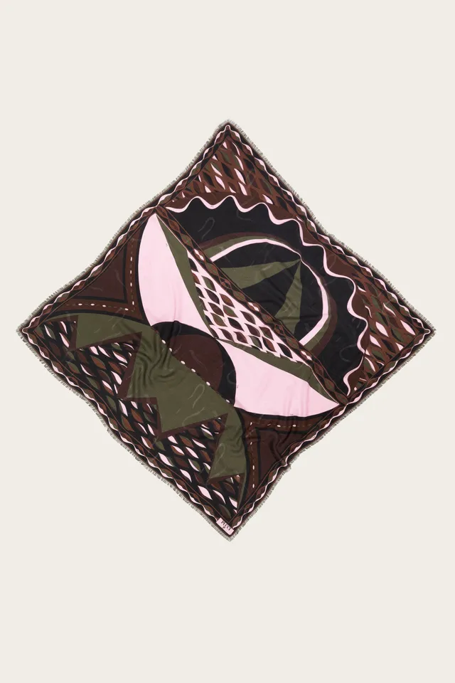Emilio Pucci Pashmina Laine Soie Kaki/Rose 120x120