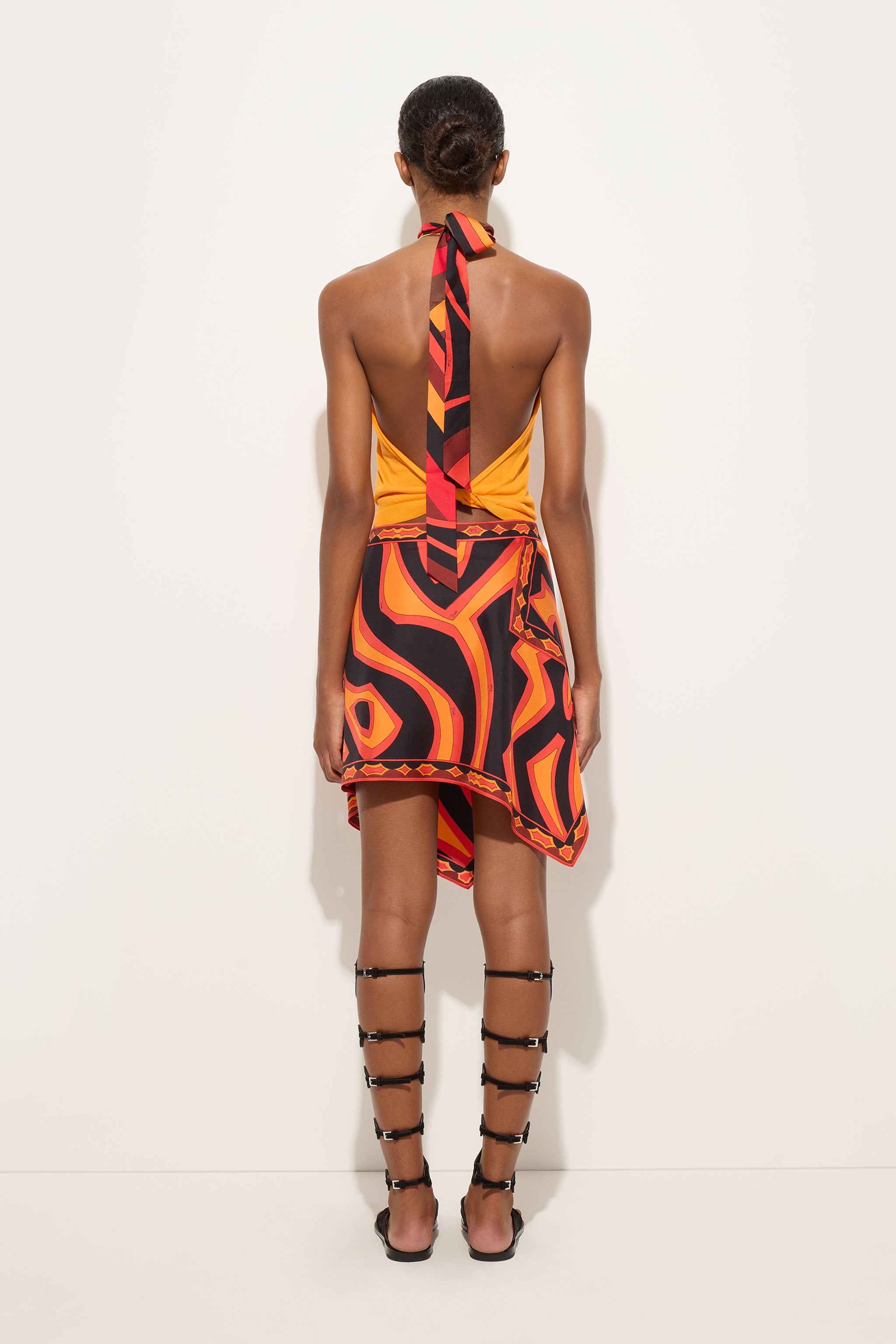Emilio Pucci Labirinto jupe soie orange noir