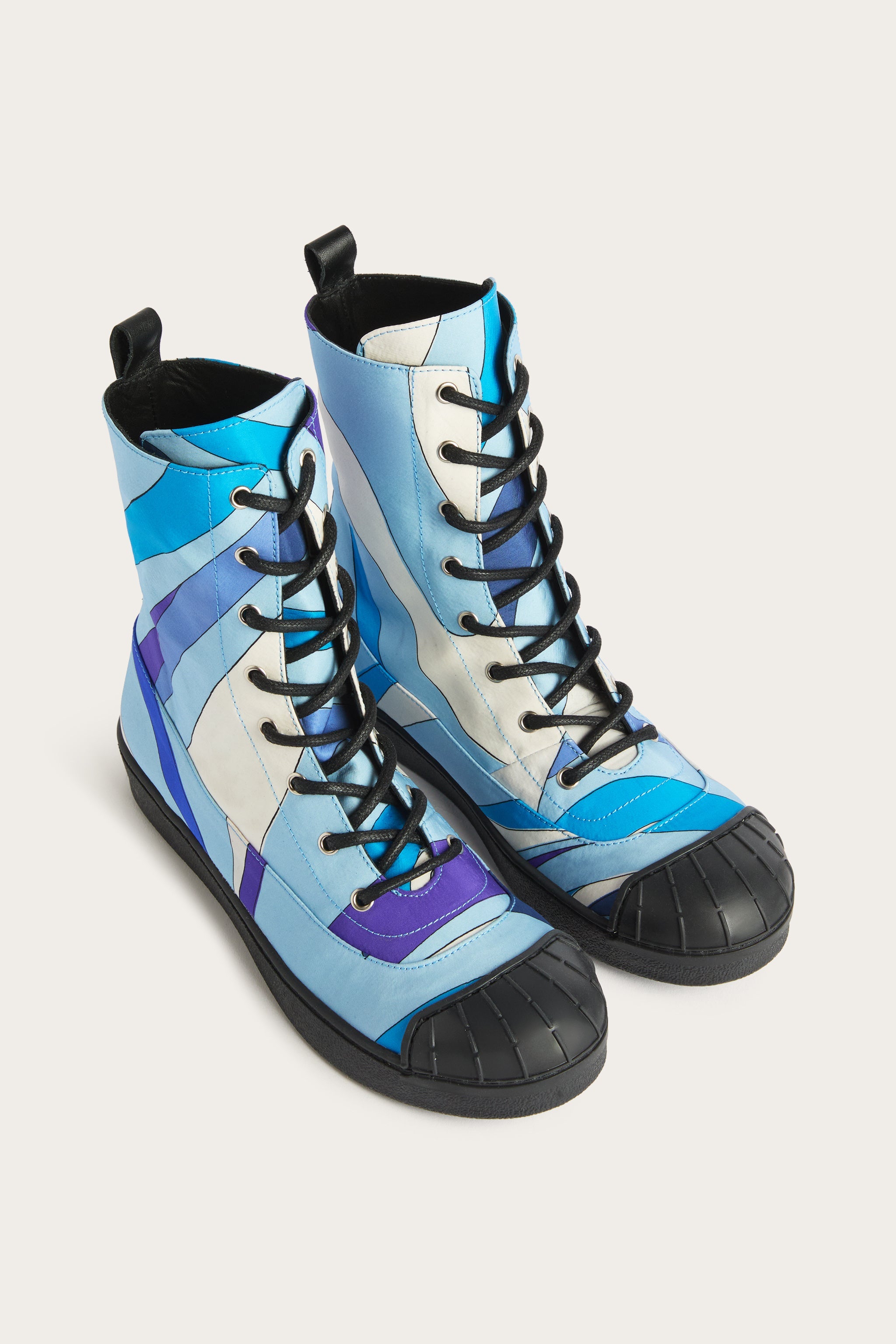 Emilio Pucci Shoes Marmo bottines enfant ivoire bleu lacets