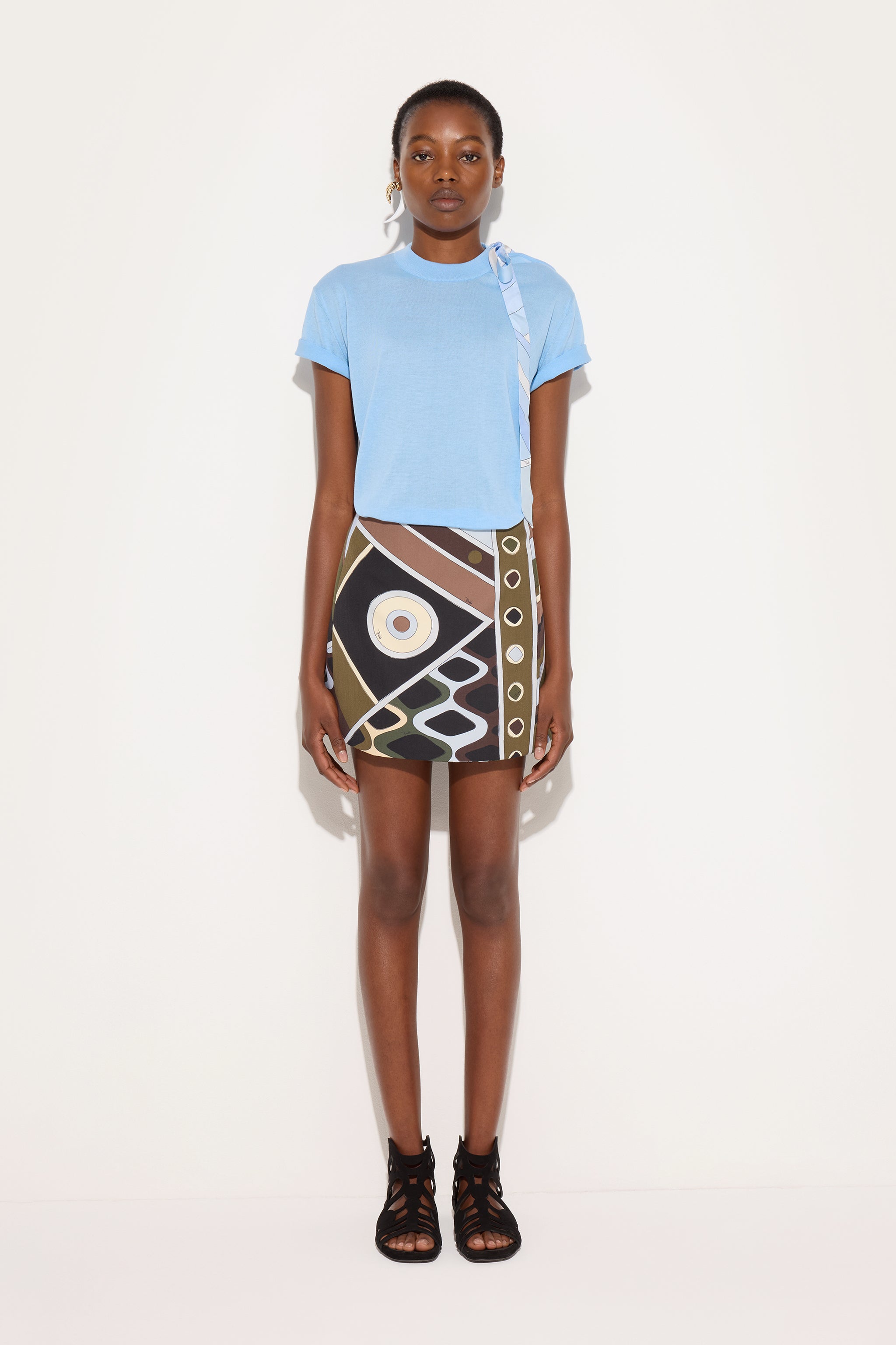 Emilio Pucci Vivara jupe kaki bleu laine 100%
