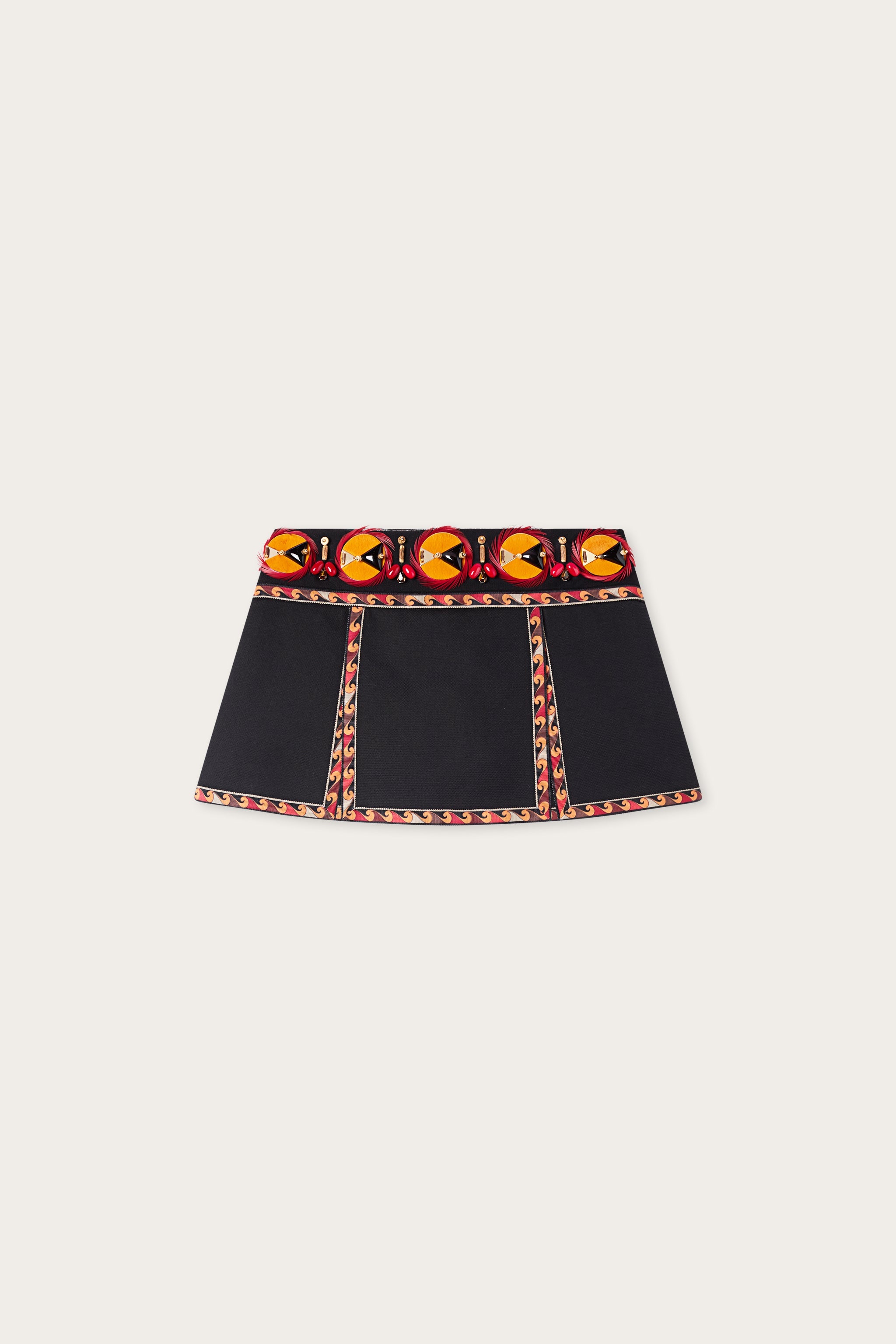 Emilio Pucci jupe brodée noire coton ceinture bijou