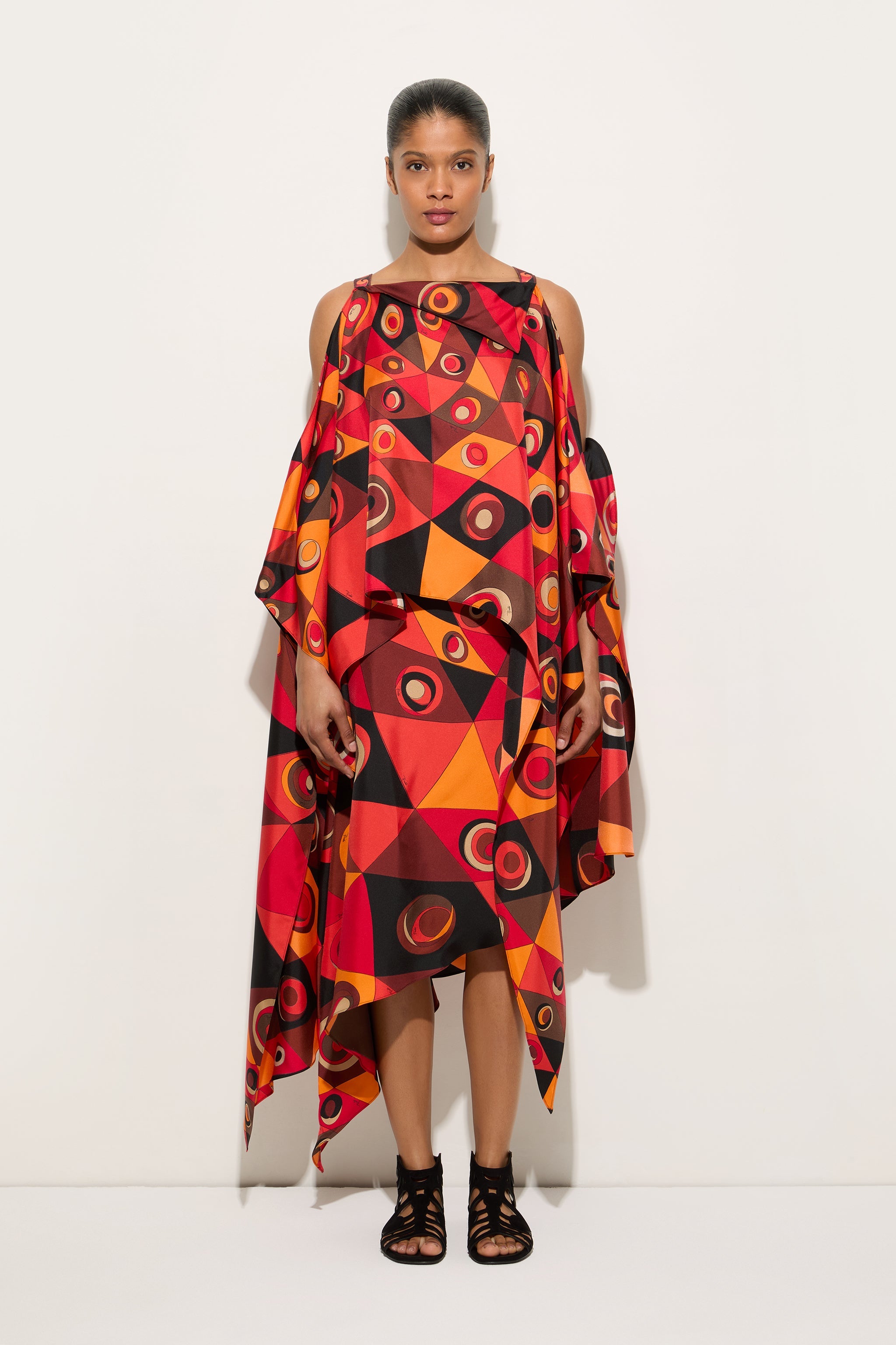 Emilio Pucci Dresses Abito Occhi robe orange noir soie cape