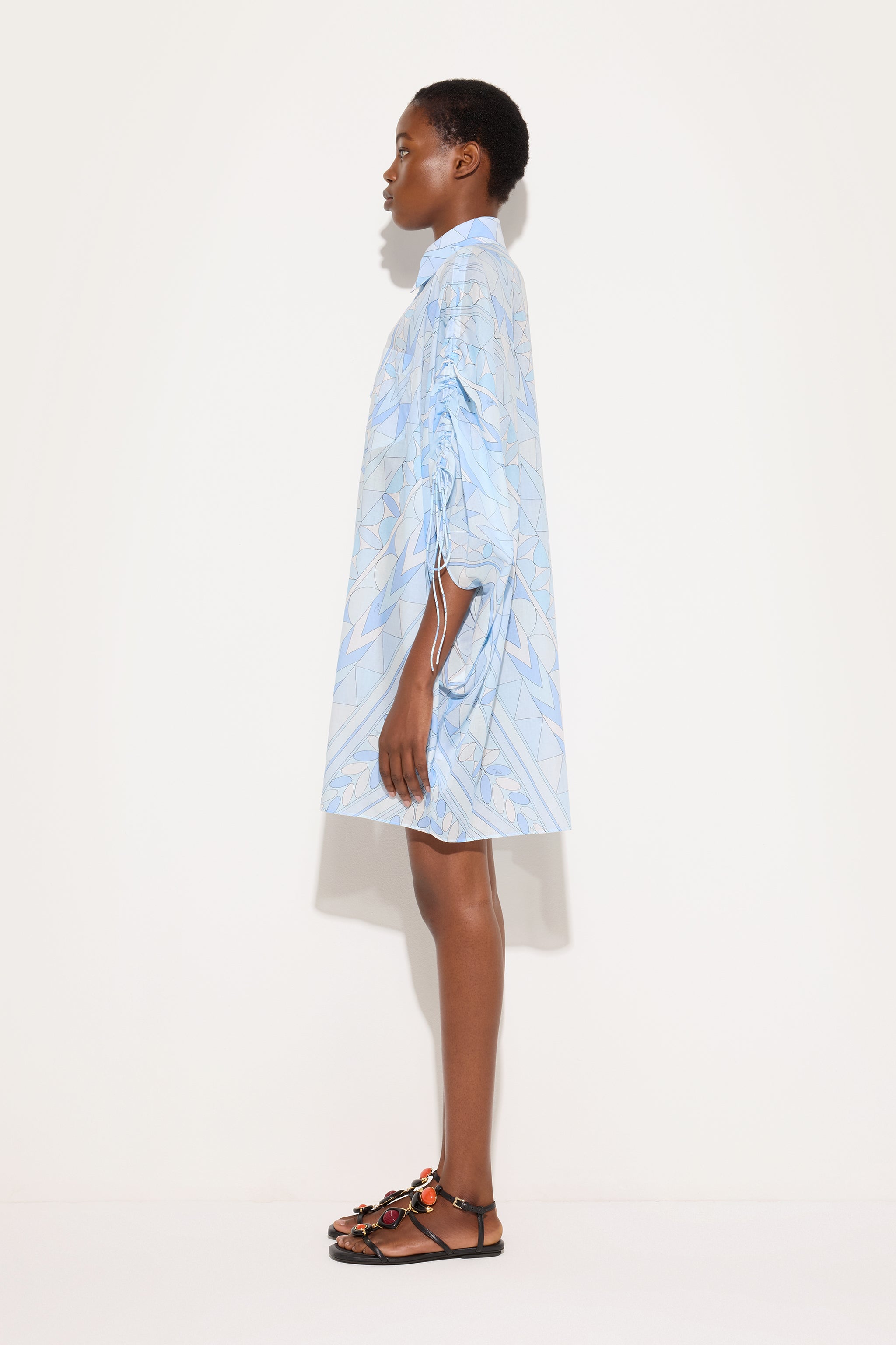 Emilio Pucci Caftan Coton Bleu Clair Imprimé Manuba