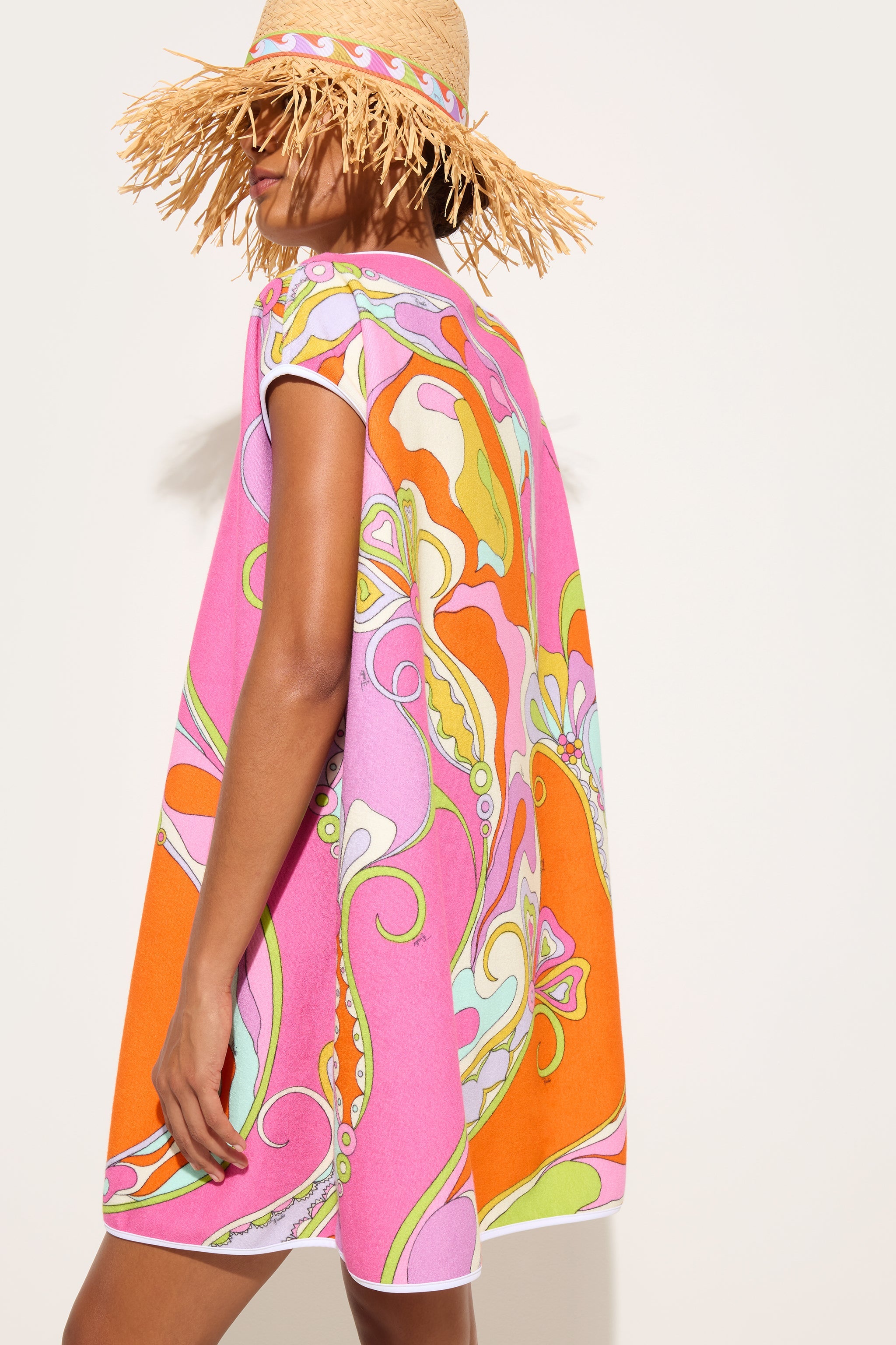 Emilio Pucci Robe Trapèze Coton Multicolore 38 Orchidées